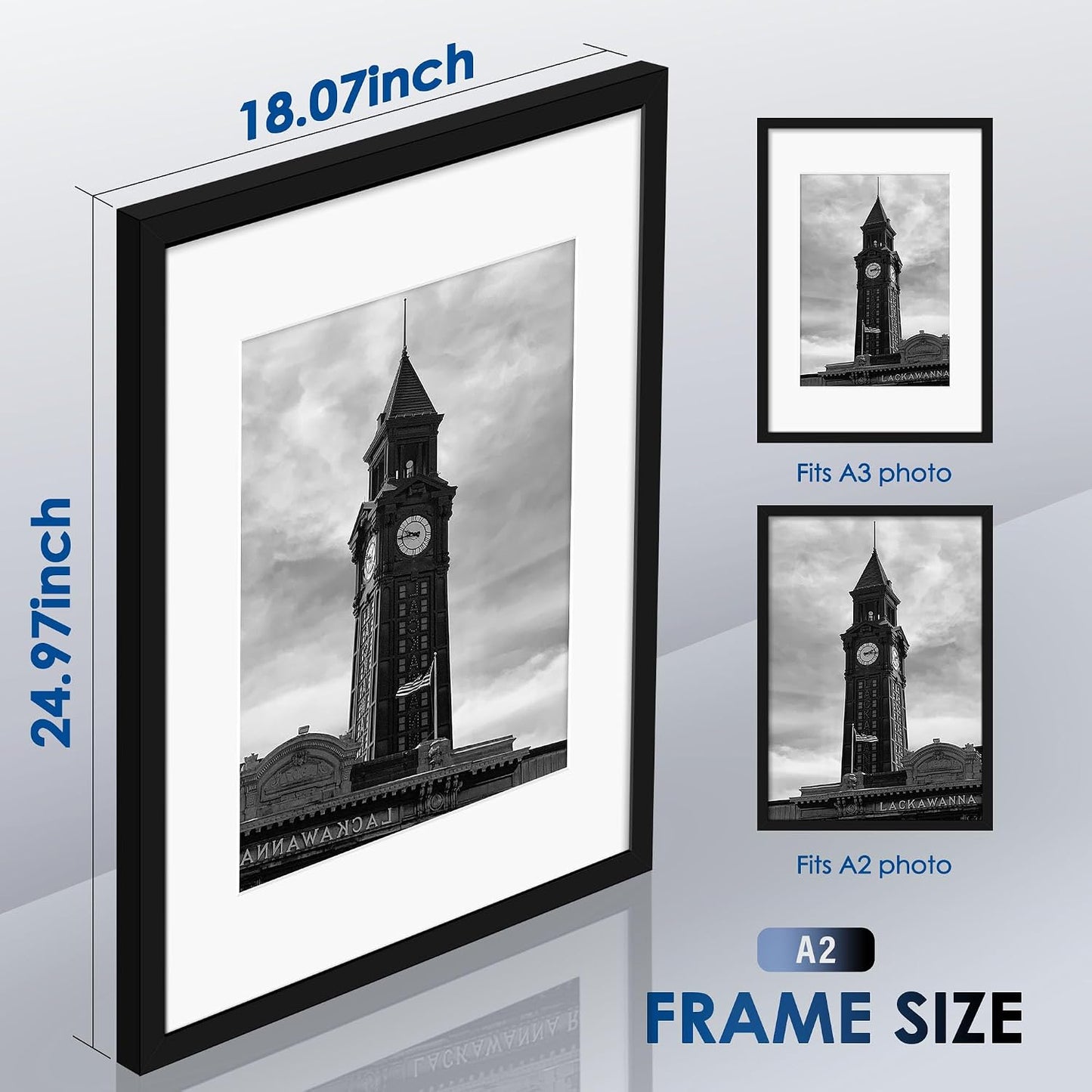 Wiscet A2 Picture Frame Set of 3, for Wall Gallery Photo Frames, Black | Display Pictures 11.7x16.5 with Mat or