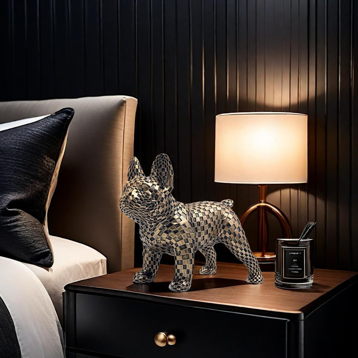 Art Abstract French Bulldog Statue Dog Figurines Sculpture Collectibles Home Office Desktop Decor