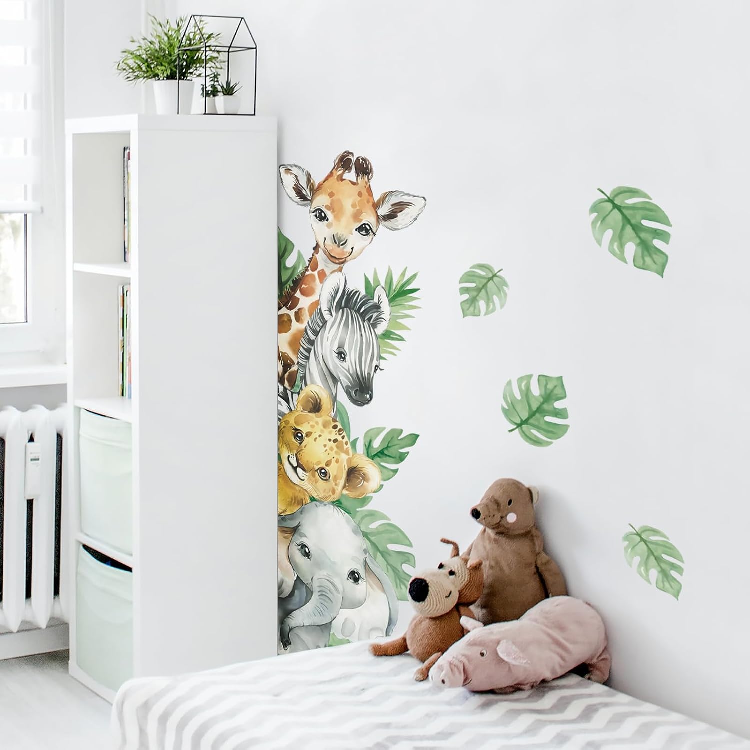 in Watercolor Jungle Animal Wall Stickers Forest Safari / Vertical-4 Animals Left / Green / 45 x 23