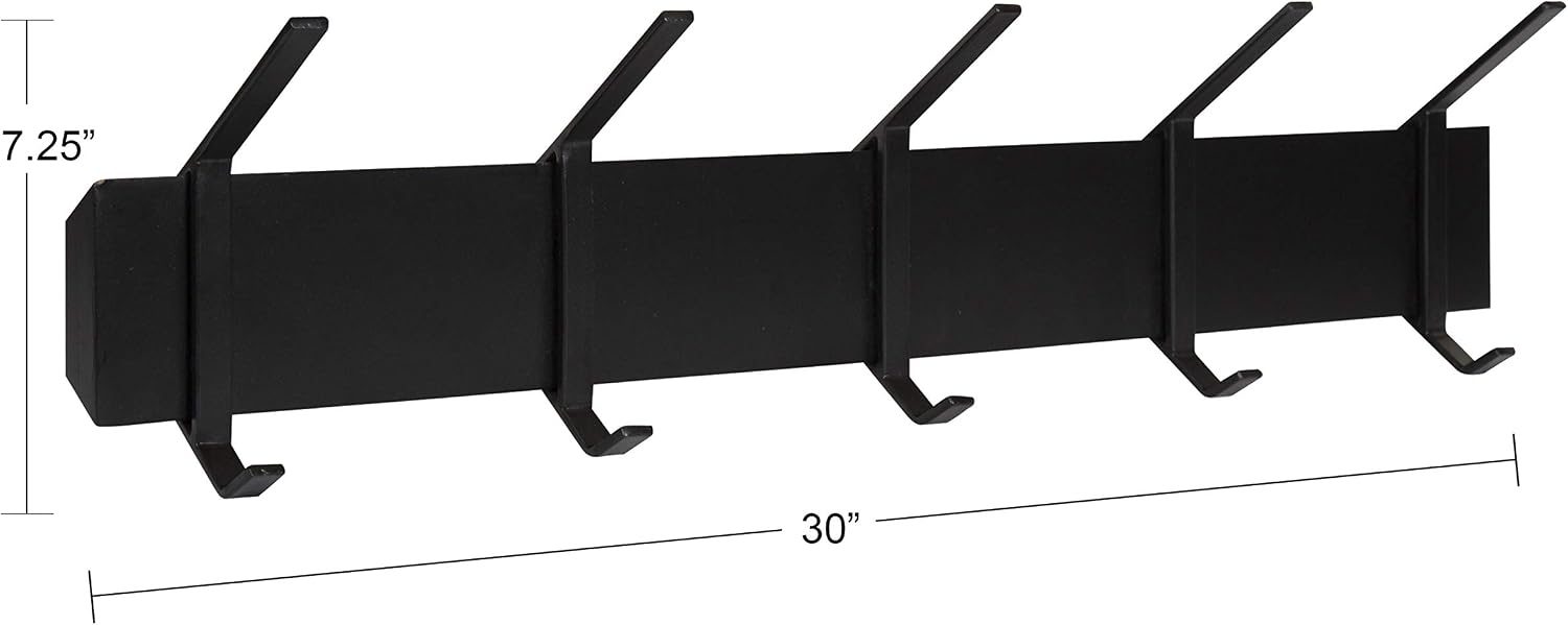 Kate and Laurel Rossmore Farmhouse 5-Hook Wall Hanging Coat Rack, Black, Modern Hanging Rack for Coats, Bags, Or Pots