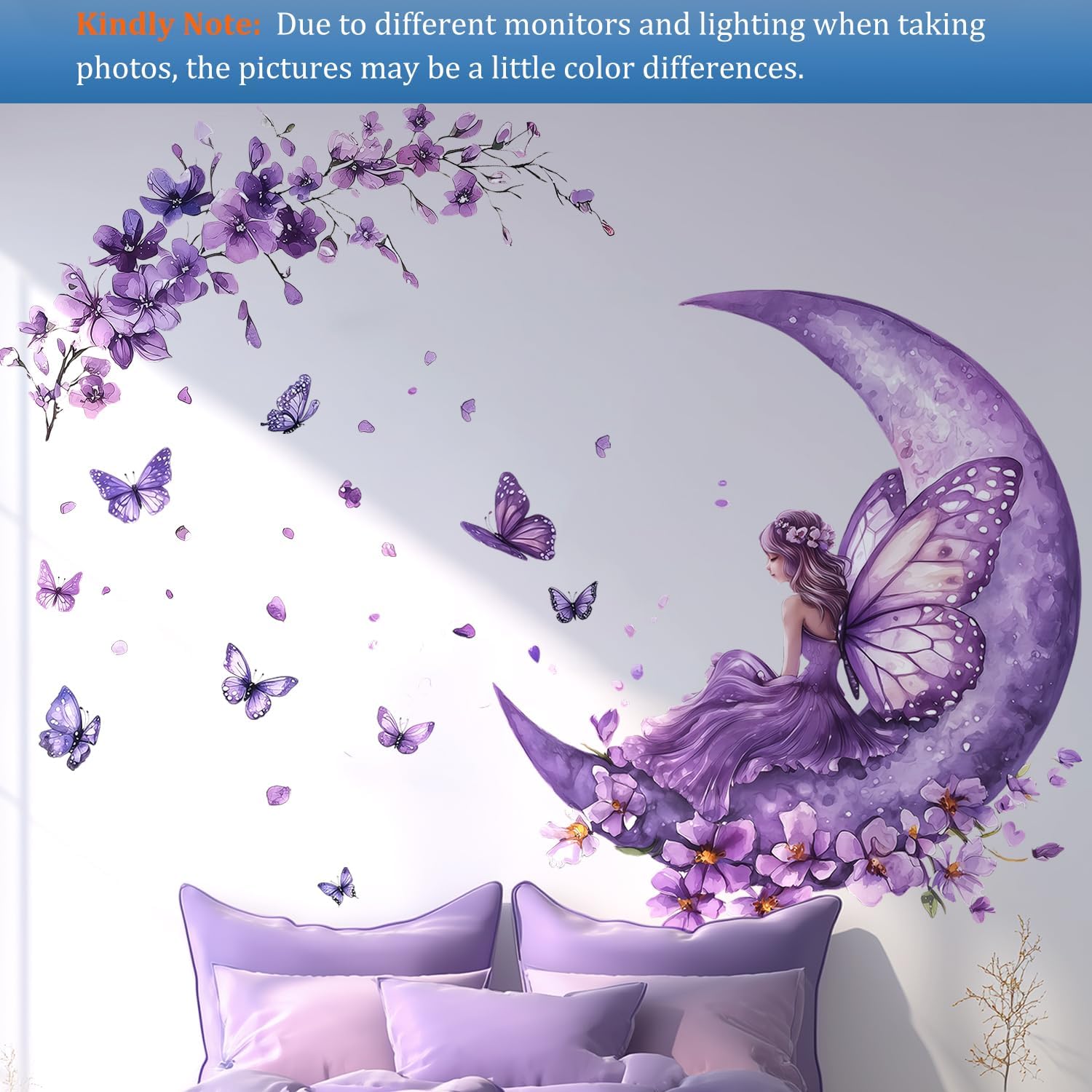 Fairy Wall Decals Peel and Stick / Watercolor, Fantasy, Boho, Magical, Ethereal / Purple