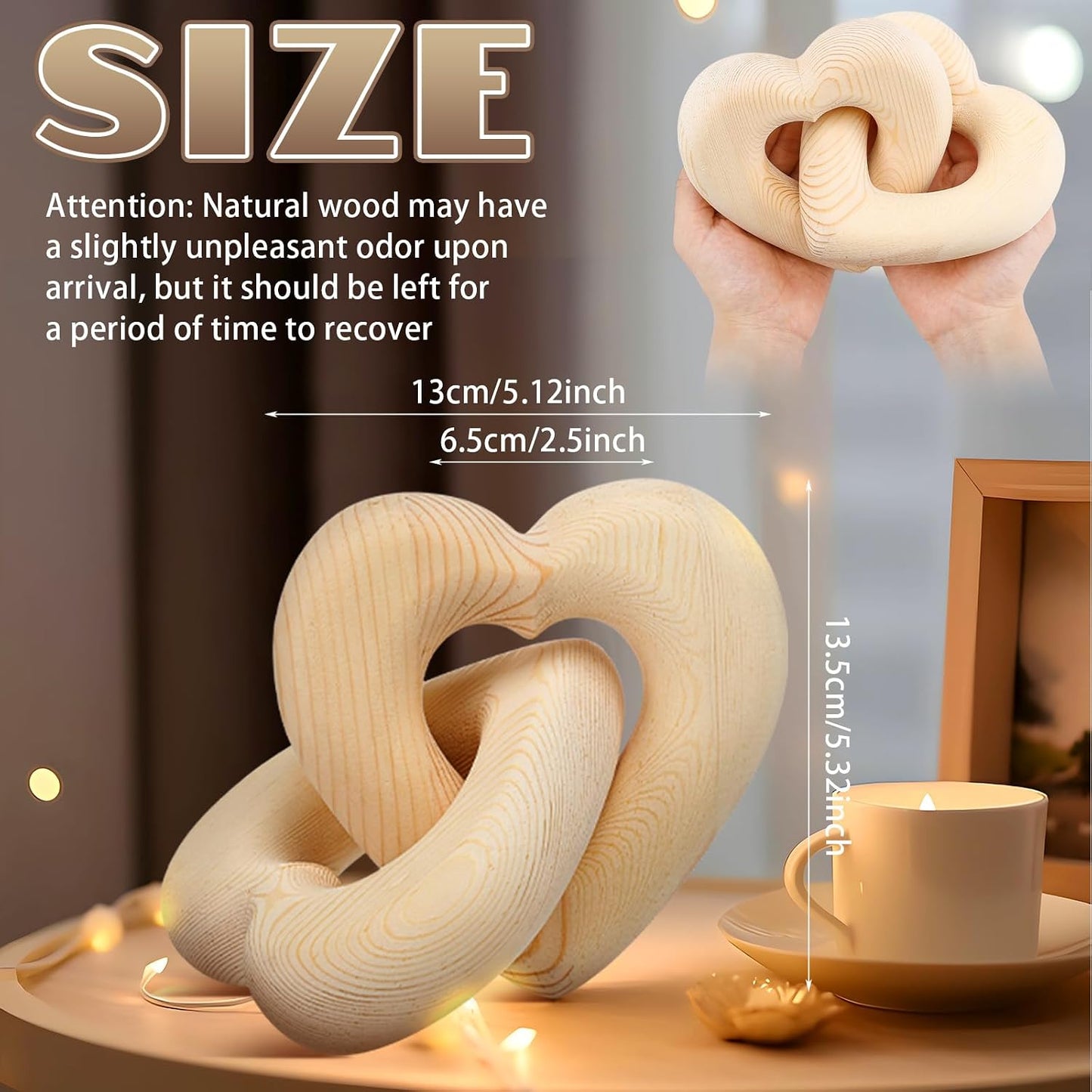 Interlocking Wooden Hearts Keepsake Mom Gifts Handmade Wooden Heart Knot Decor Wedding / Wood Grain