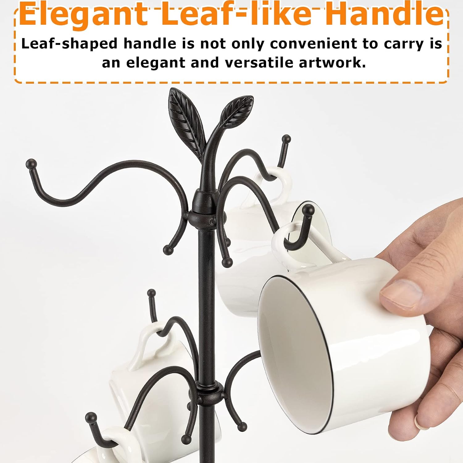 Coffee Mug Holder for Large Mugs, Mug Tree for Counter, Cup Holder for Countertop, Mug Rack with Tray, Metal Mug Tree
