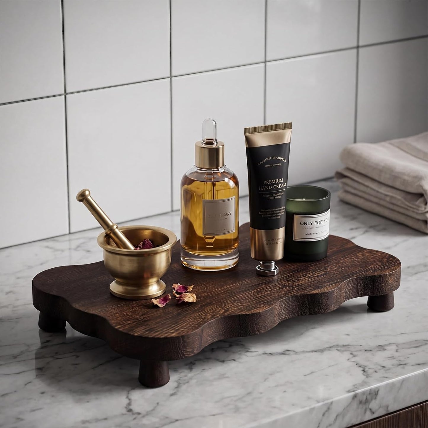 Wood Pedestal Stand Kitchen Soap Tray Farmhouse Wooden Riser Stand / 12 x 7 / Dark Brown