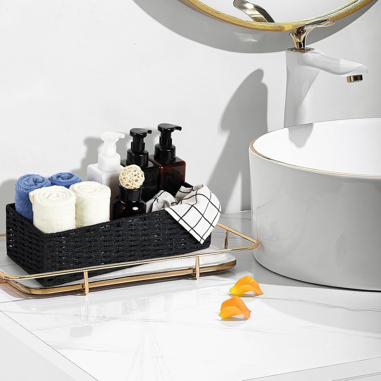 Paper Rope Bathroom Baskets / Black