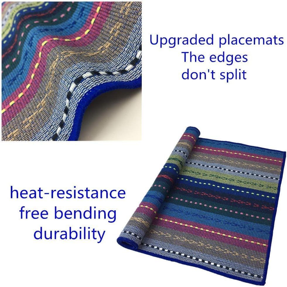 WAZAIGUR Hand Woven Cotton Placemats Set of 6, Blue | Indoor/Outdoor, Fabric, Non Slip, Colorful Place Mats Braided