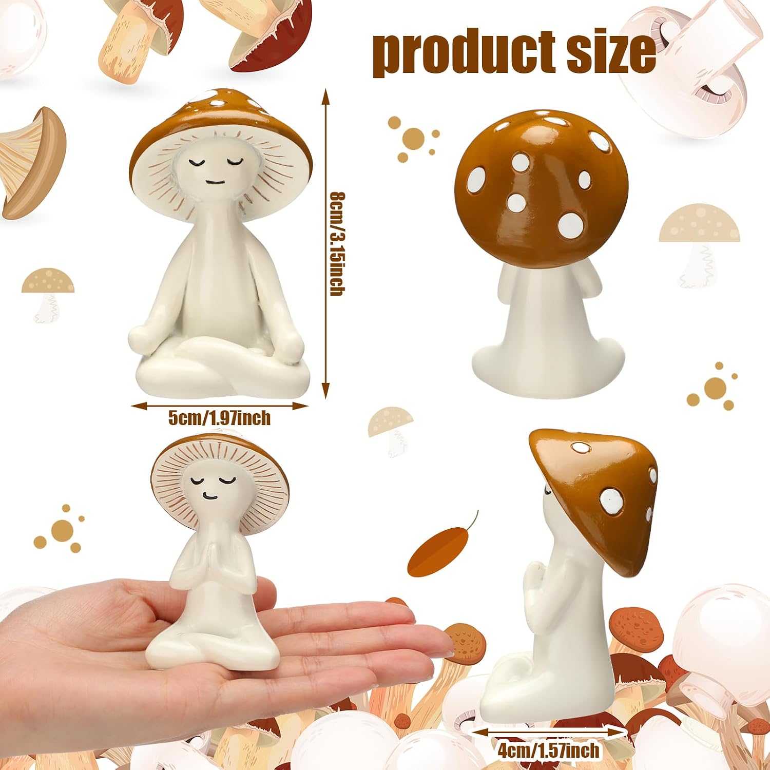 Meditation Statue Resin Yoga Figurine Meditation Tabletop Plant Statues Decor / Mushroom / Set of 3
