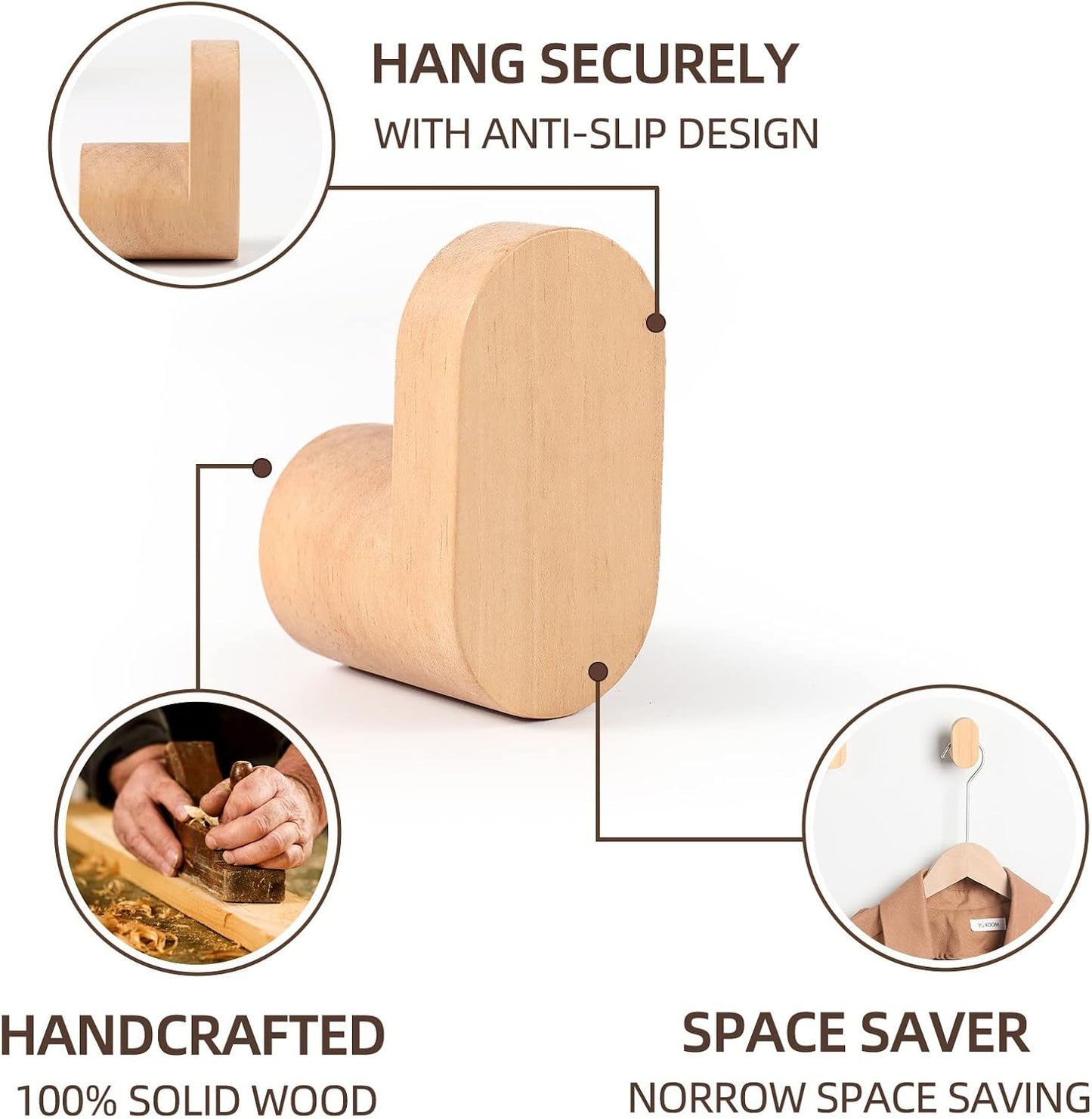 Wood Wall Hooks / Natural Color / Set of 4