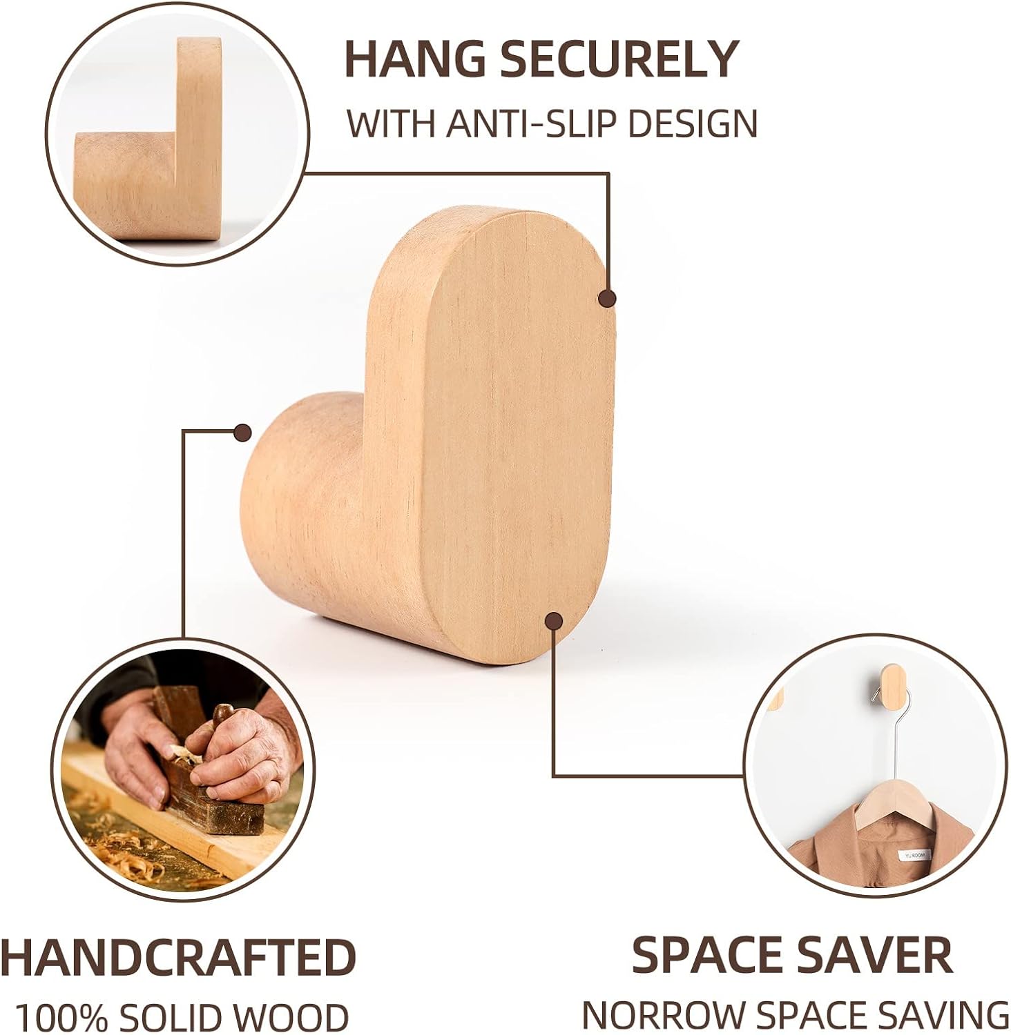 Wood Wall Hooks / Natural Color / Set of 4