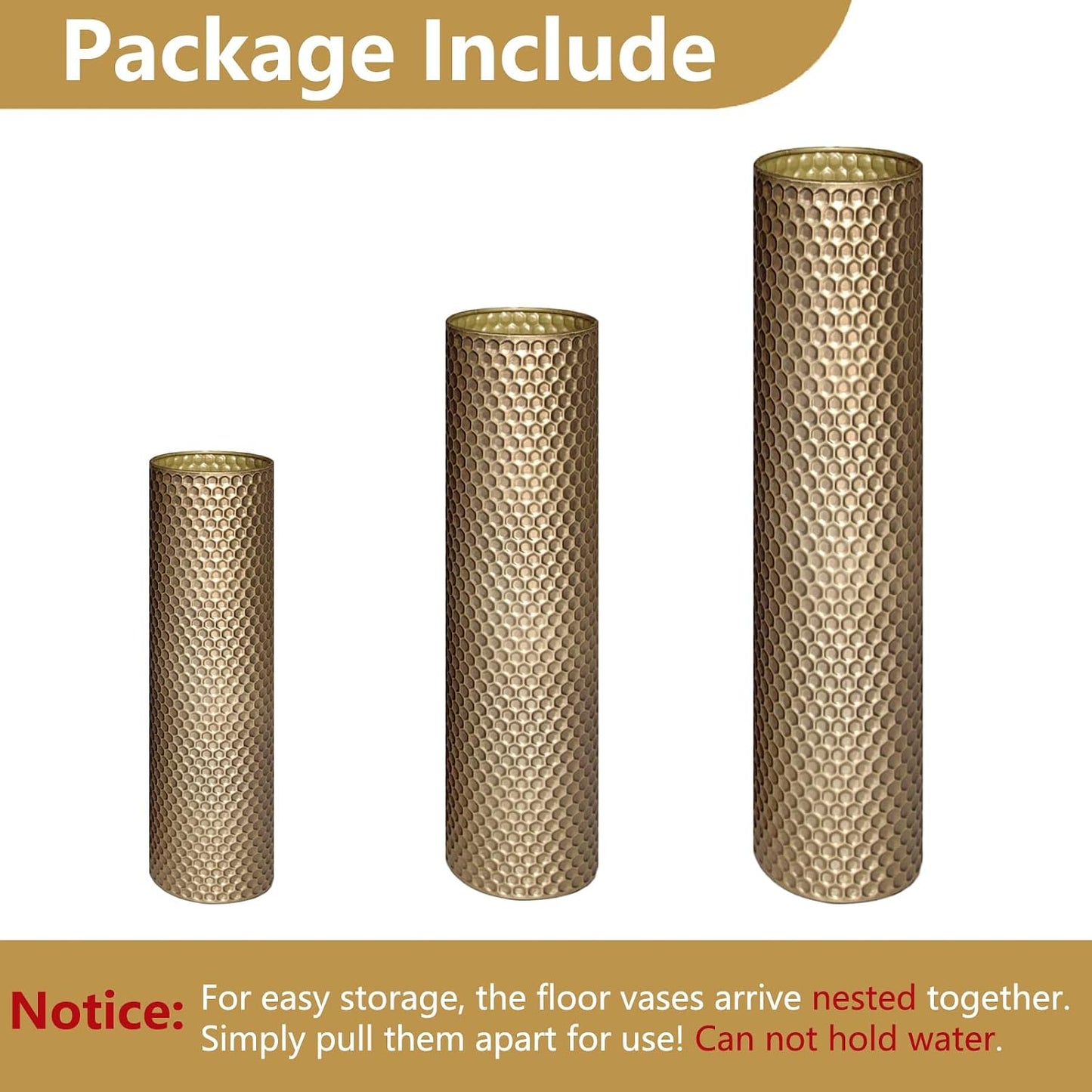 Brass Large Metal Decorative Vases / Gold / 27.6 Inch / Set of 3