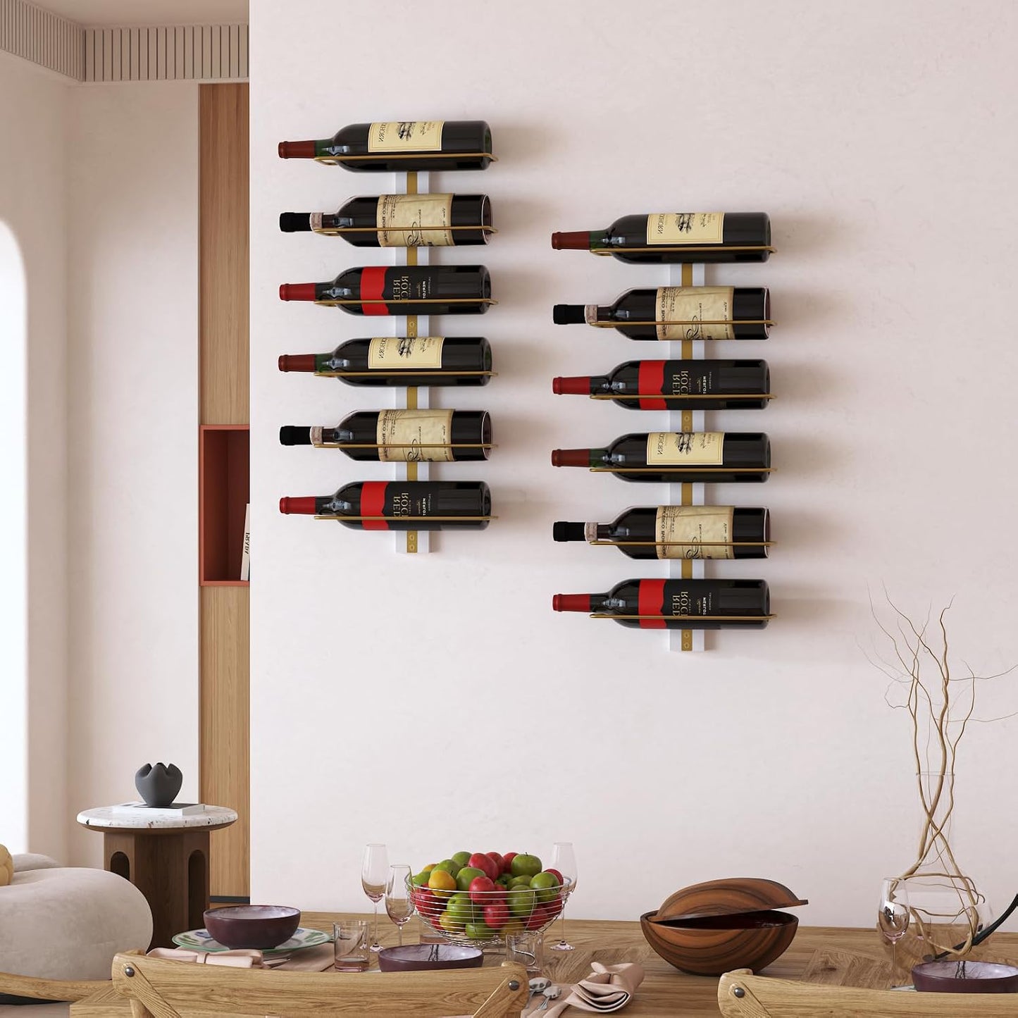 B4Life Wall-Mounted Wine Rack, 12 Bottles Wood & Metal Storage Dark Yellow | Dining Rooms, Kitchens, Home Bars