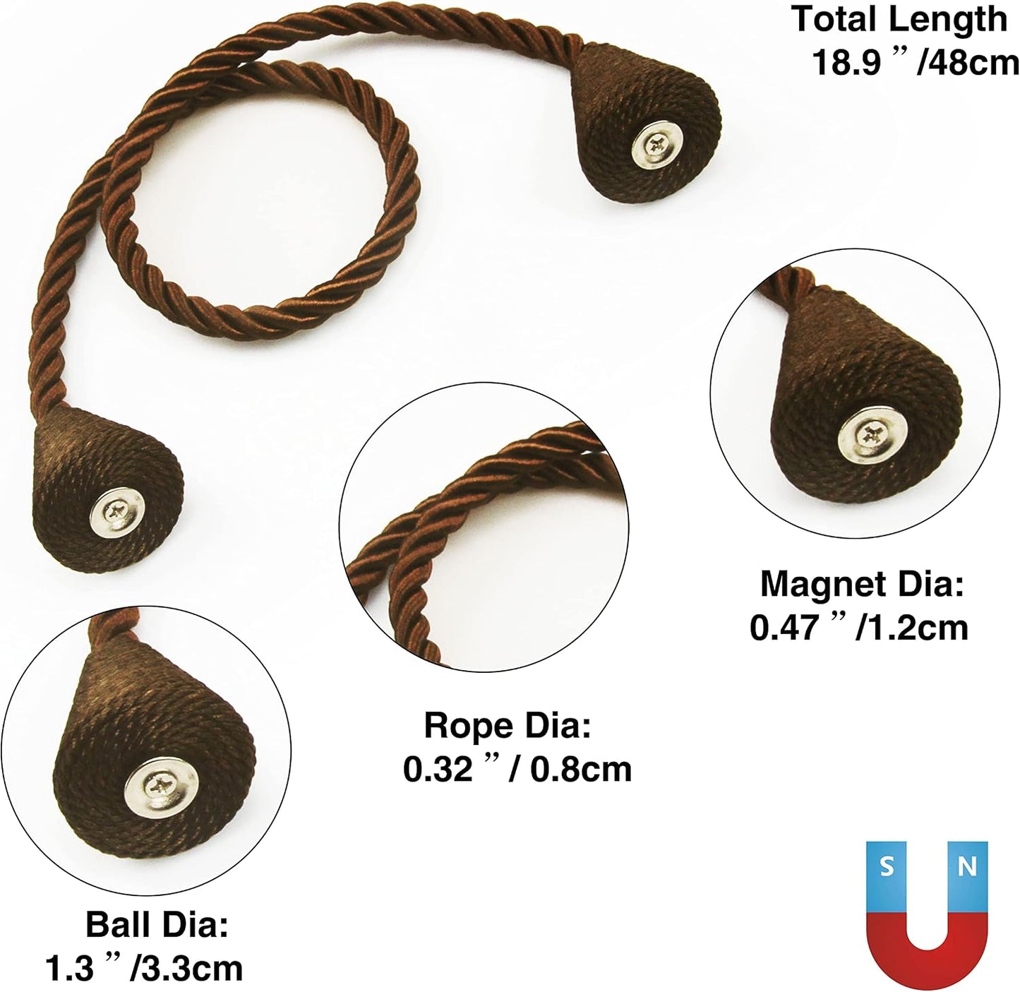 Magnetic Curtain Tiebacks Rope Decorative Holdbacks for Drapes Nieffeiy | 6 Pack Coffee Modern Handmade Curtain Tie