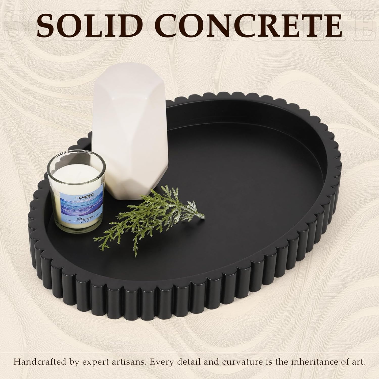 Oval Tray / 13" Concrete Tray / Black / 13 x 9.5 x 1.5