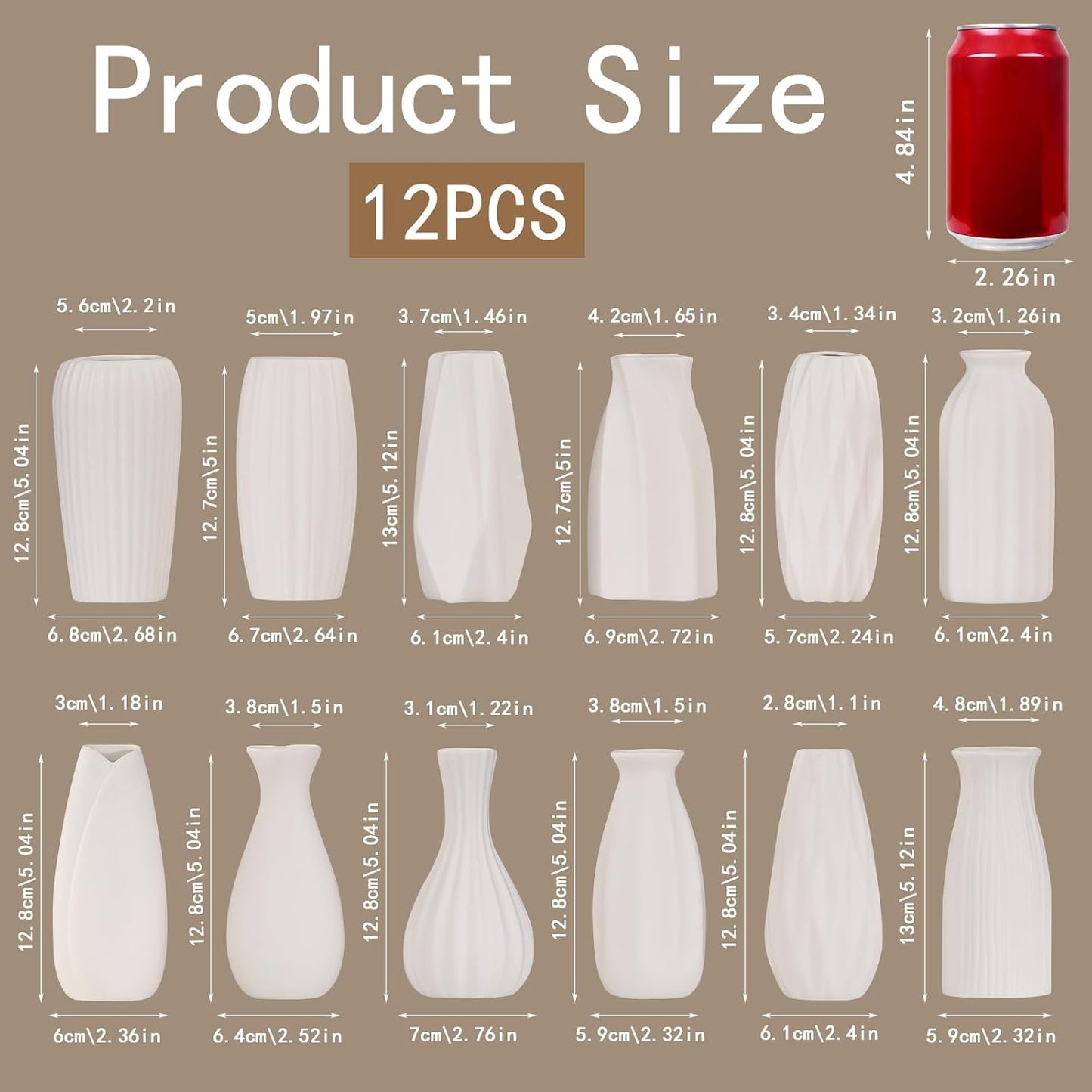 White Ceramic Vase / White-st-12 / Set of 12