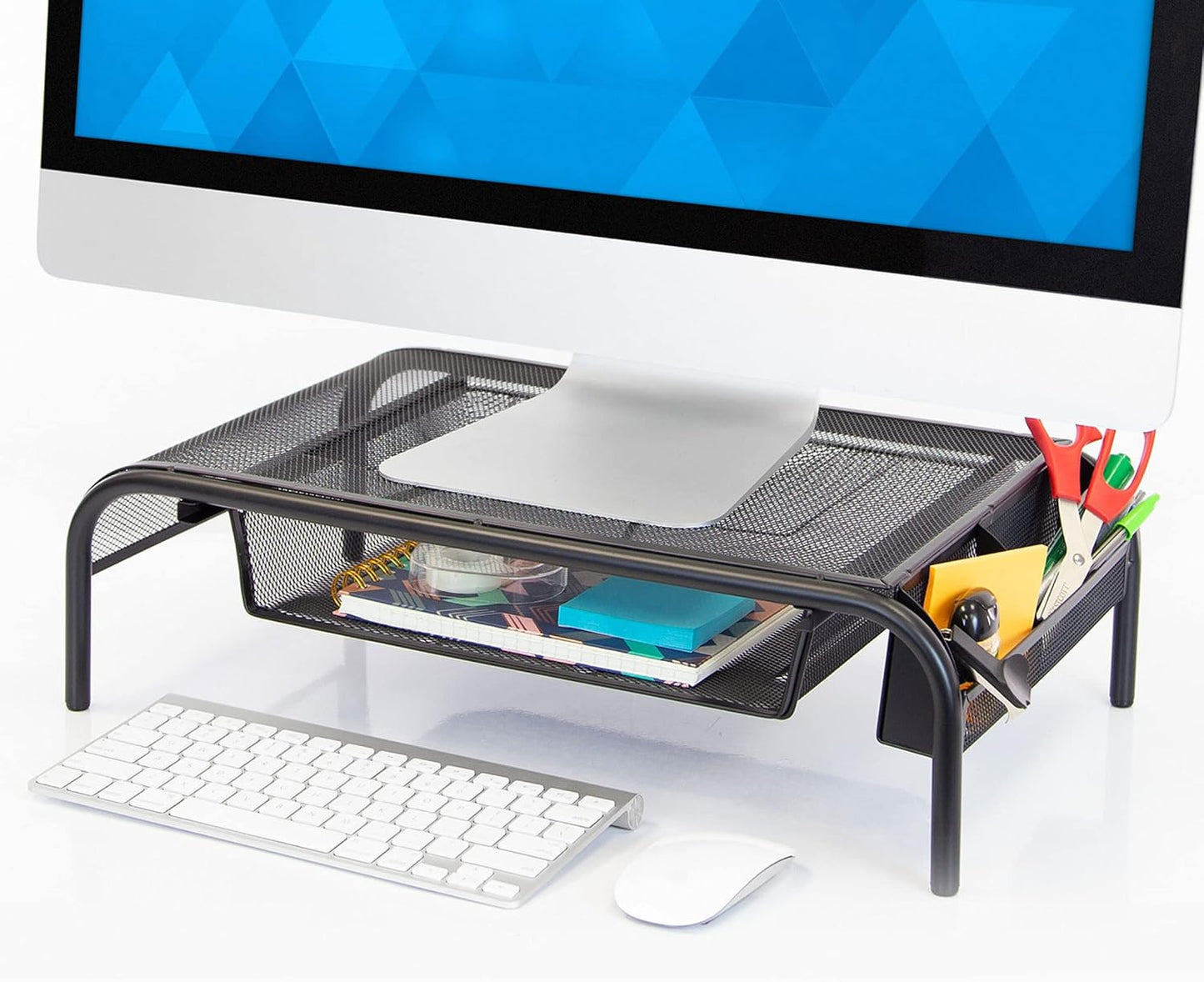 Mount-It! Metal Mesh Monitor Stand with Drawer, Ergonomic Desk Organizer and Riser for Monitors and Laptops, Desktop