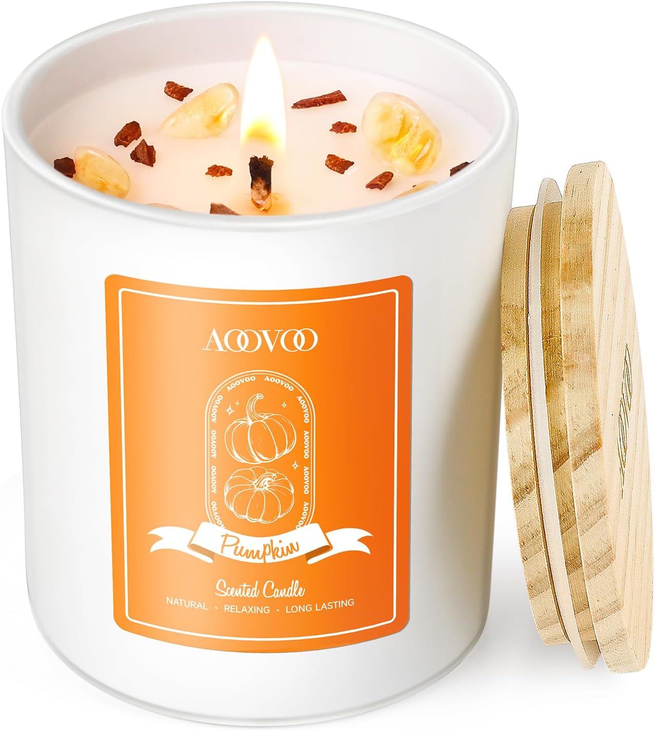 AOOVOO Pumpkin Scented Candles for Women - Aromatherapy Candle with Crystals Inside, 7oz Soy Candles for Home Scented