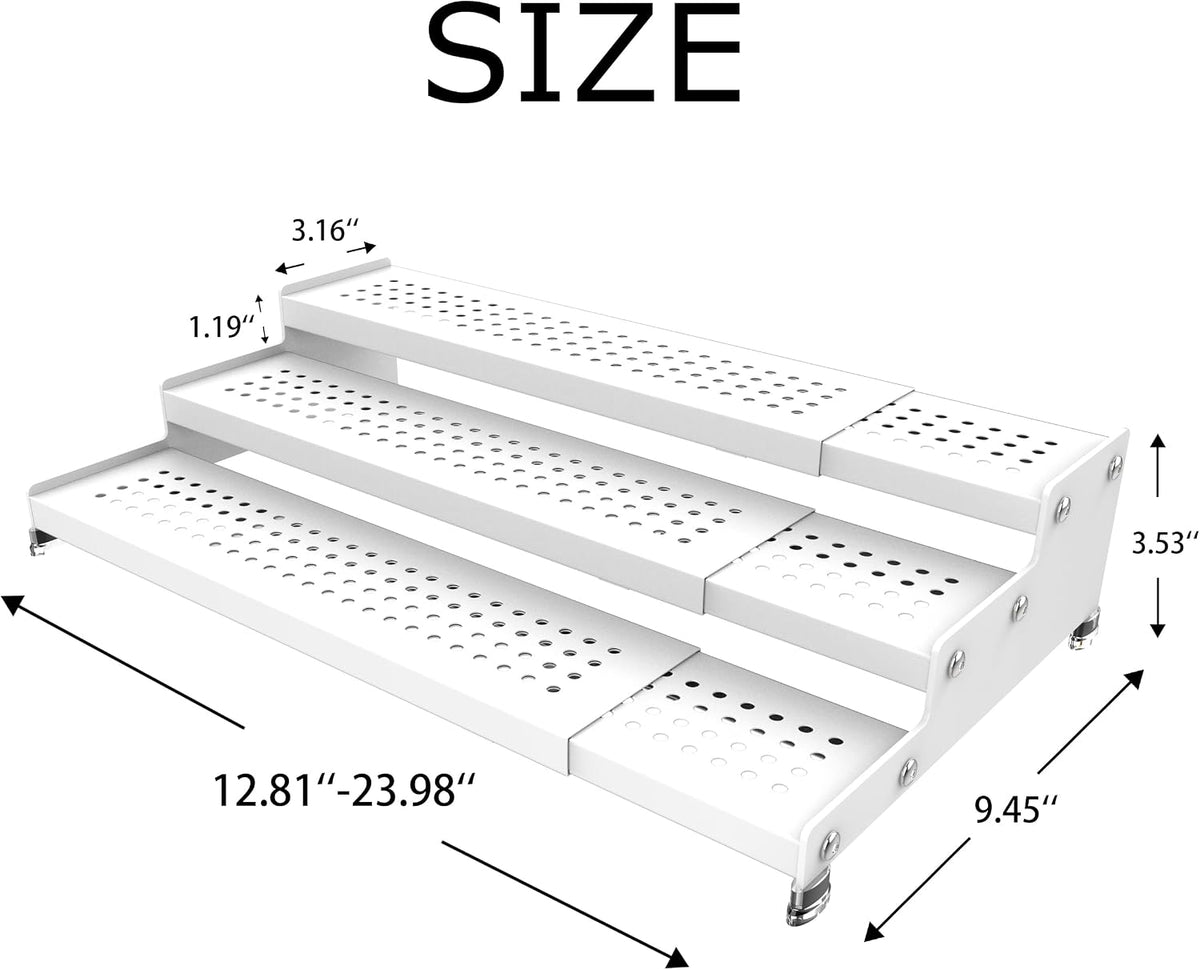 Expandable 3-Tier Spice Metal Shelf Rack, White, 2 Packs | Kitchen Cabinet and Pantry Organizer, Seasoning Storage