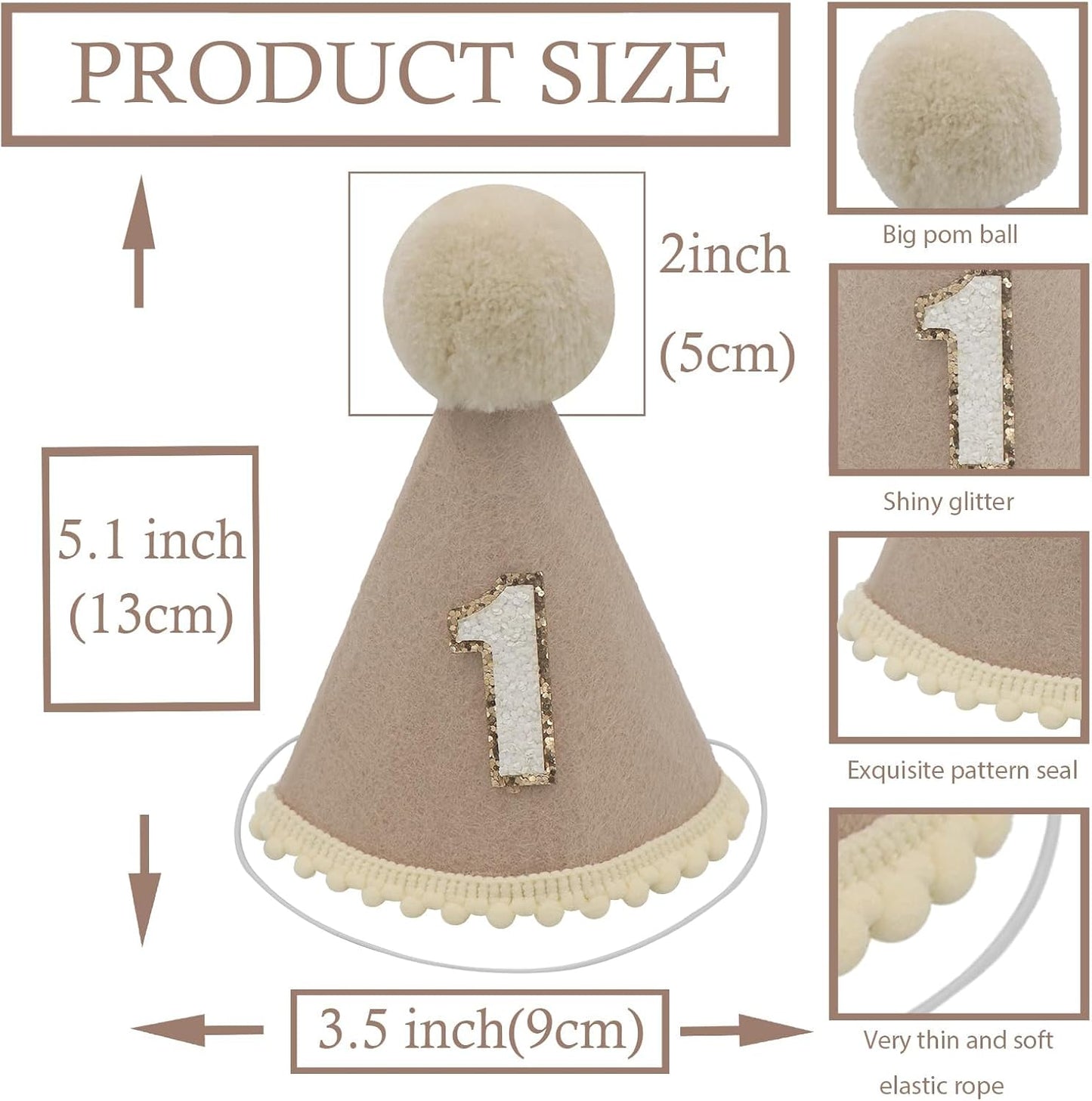 Khaki Cone Hat Wood Bead / Blue and White
