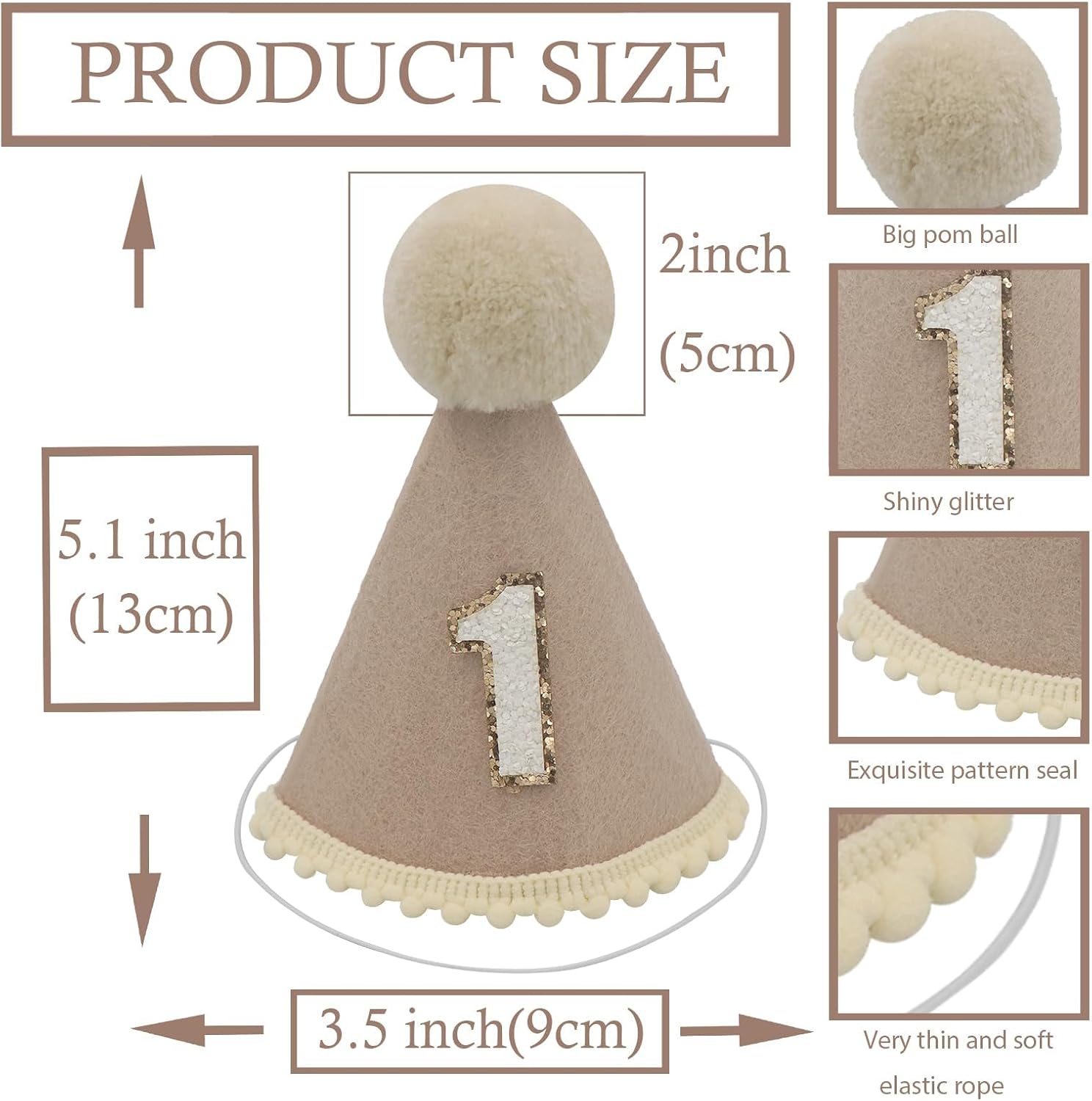 Khaki Cone Hat Wood Bead / Blue and White