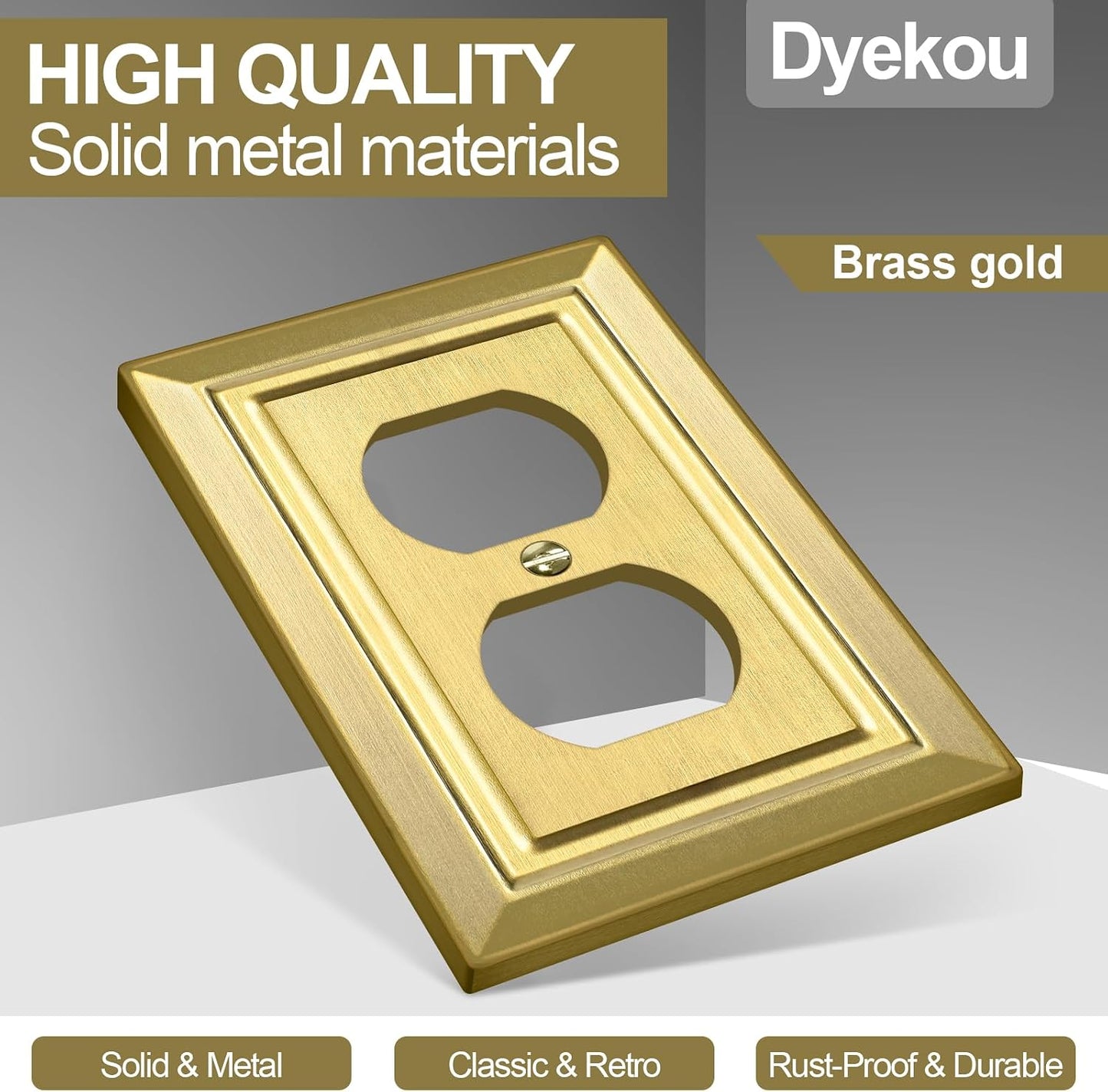 Metal Wall Plate for Electrical Outlets, Outlet Covers Wall Plate, 6 Pack | Decorative Brass Gold Switch Plates Outlet