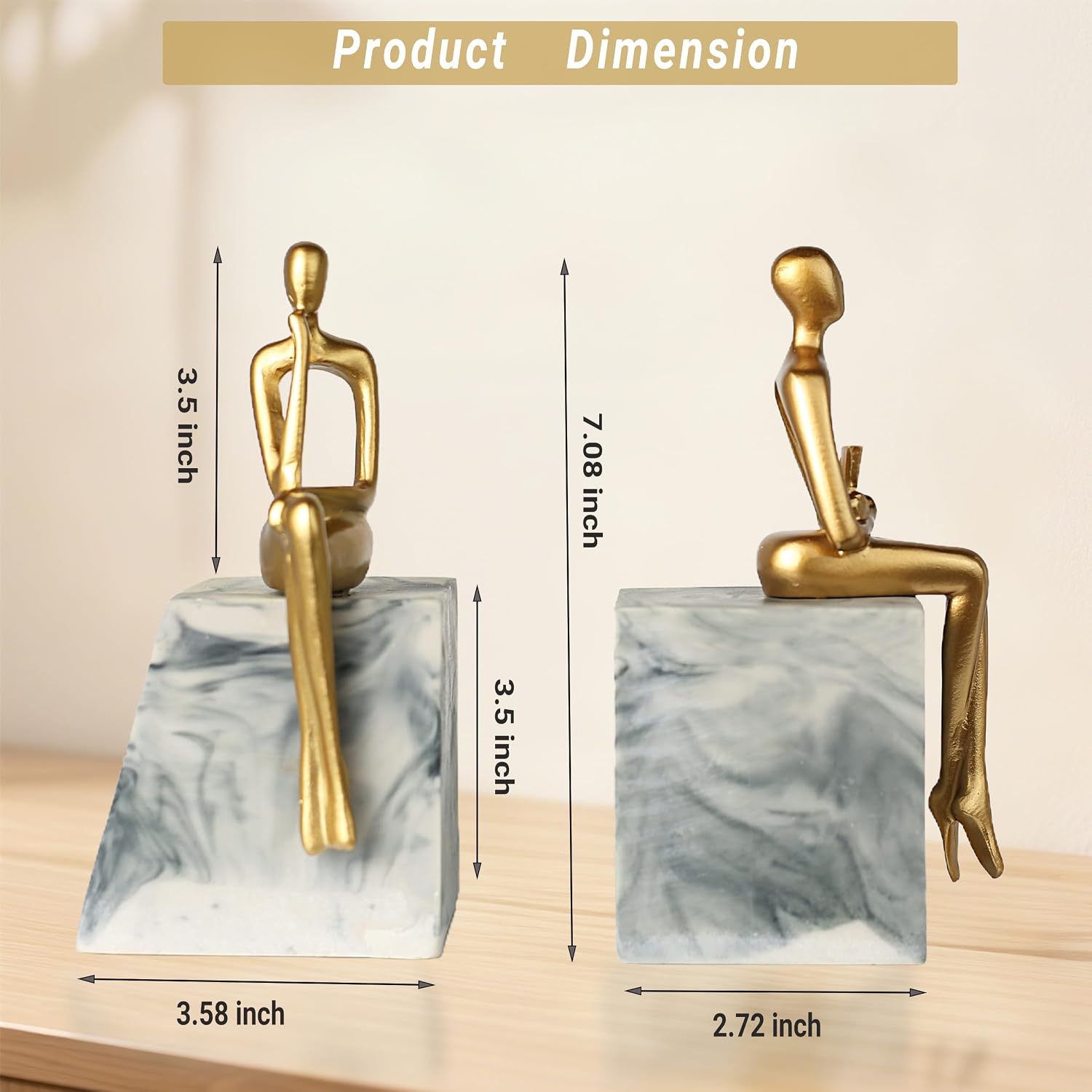 Book Ends / Heavy Duty Abstract Statue Decorative Bookends / Thinker