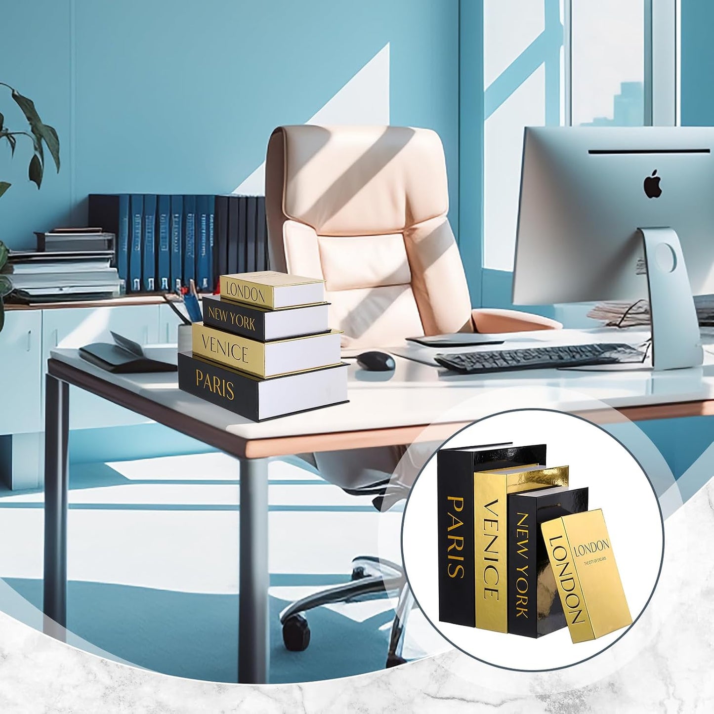 Decorative Books Boxes Faux Books Stacked / Black and Gold / Modern / Set of 4