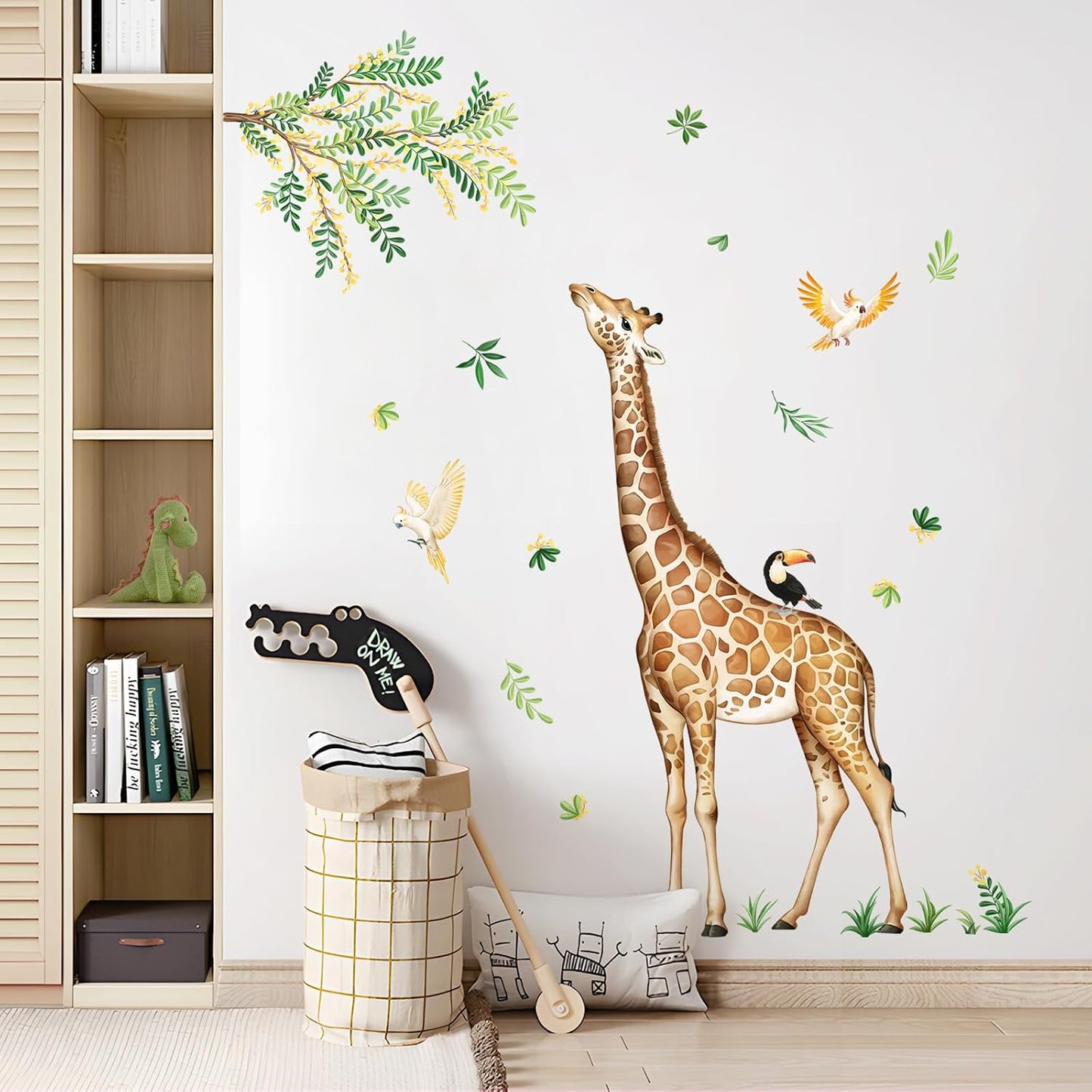 Large Giraffe Wall Decals Jungle Animal Wall Stickers Leopard Deer Safari Peel and Stick Art Decor