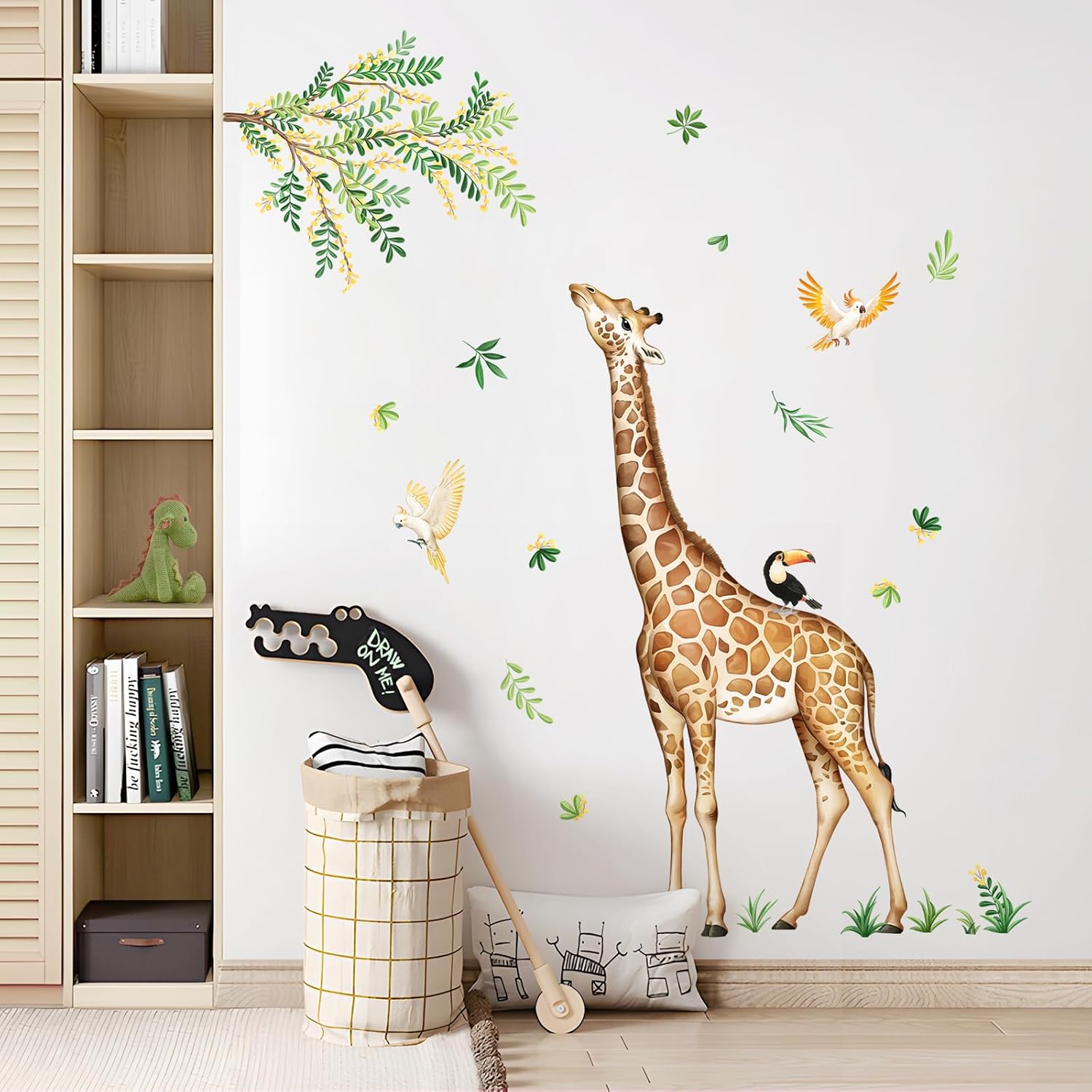 Large Giraffe Wall Decals Jungle Animal Wall Stickers Leopard Deer Safari Peel and Stick Art Decor