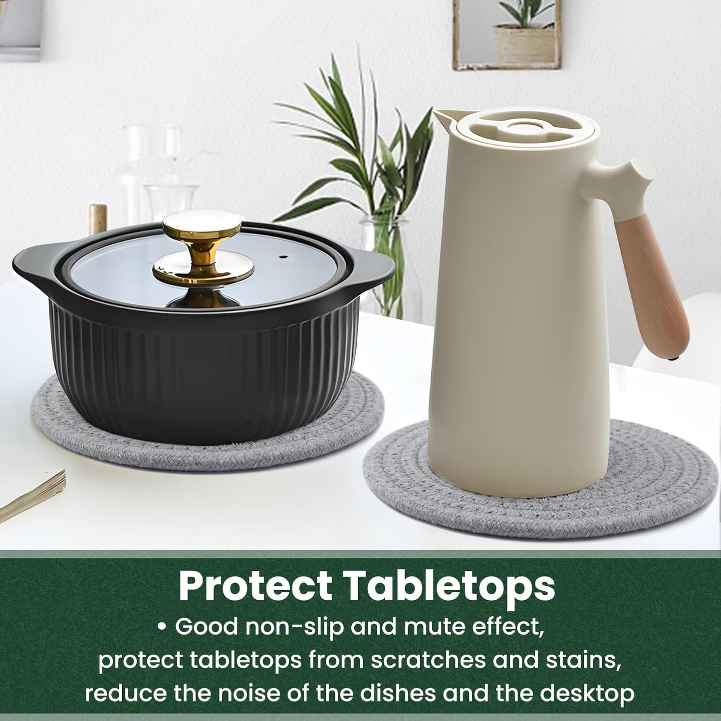 10 Inch Trivets for Hot Dishes, Hot Pots and Pans, 5 Pcs | Comes with Storage Basket, Extra Large Thick Heat Resistant
