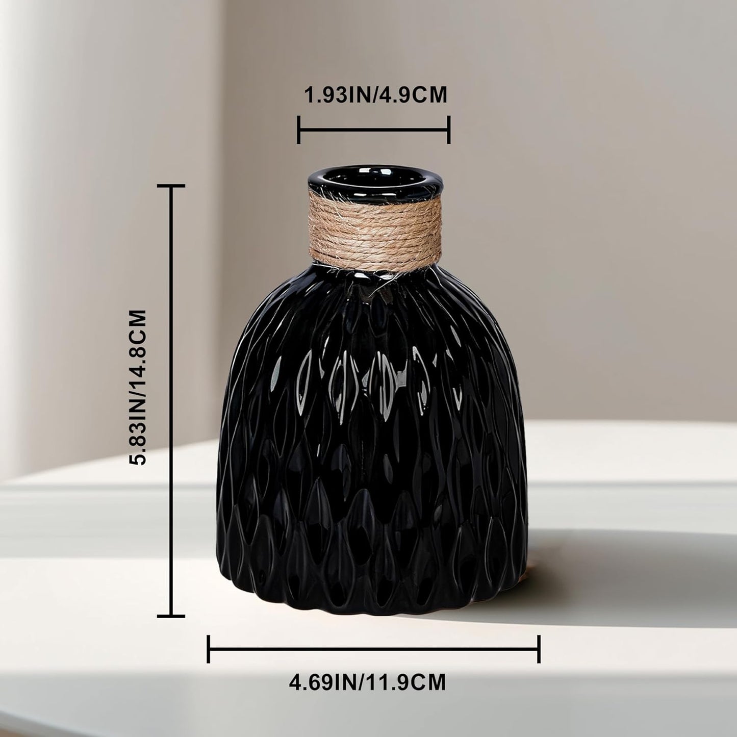 Ceramic Vase for Flowers / Black / 6 Inch