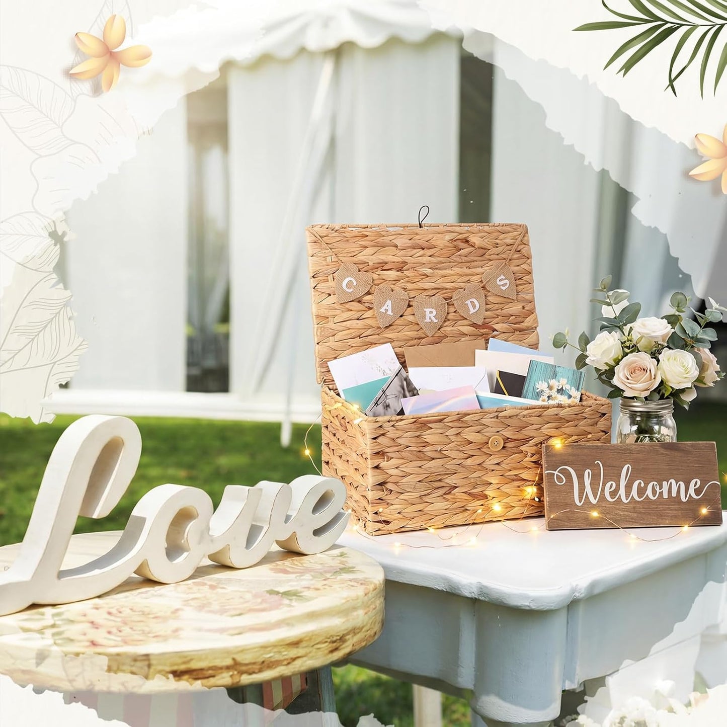 2 Size Rustic Wedding Card Basket Set Water Hyacinth Decorative Wicker Basket Boxes / Set of 2