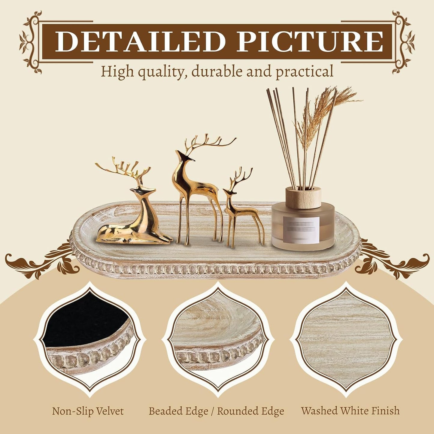 Rustic Decorative Tray / 12 x 4.7 x 1 / Wash White