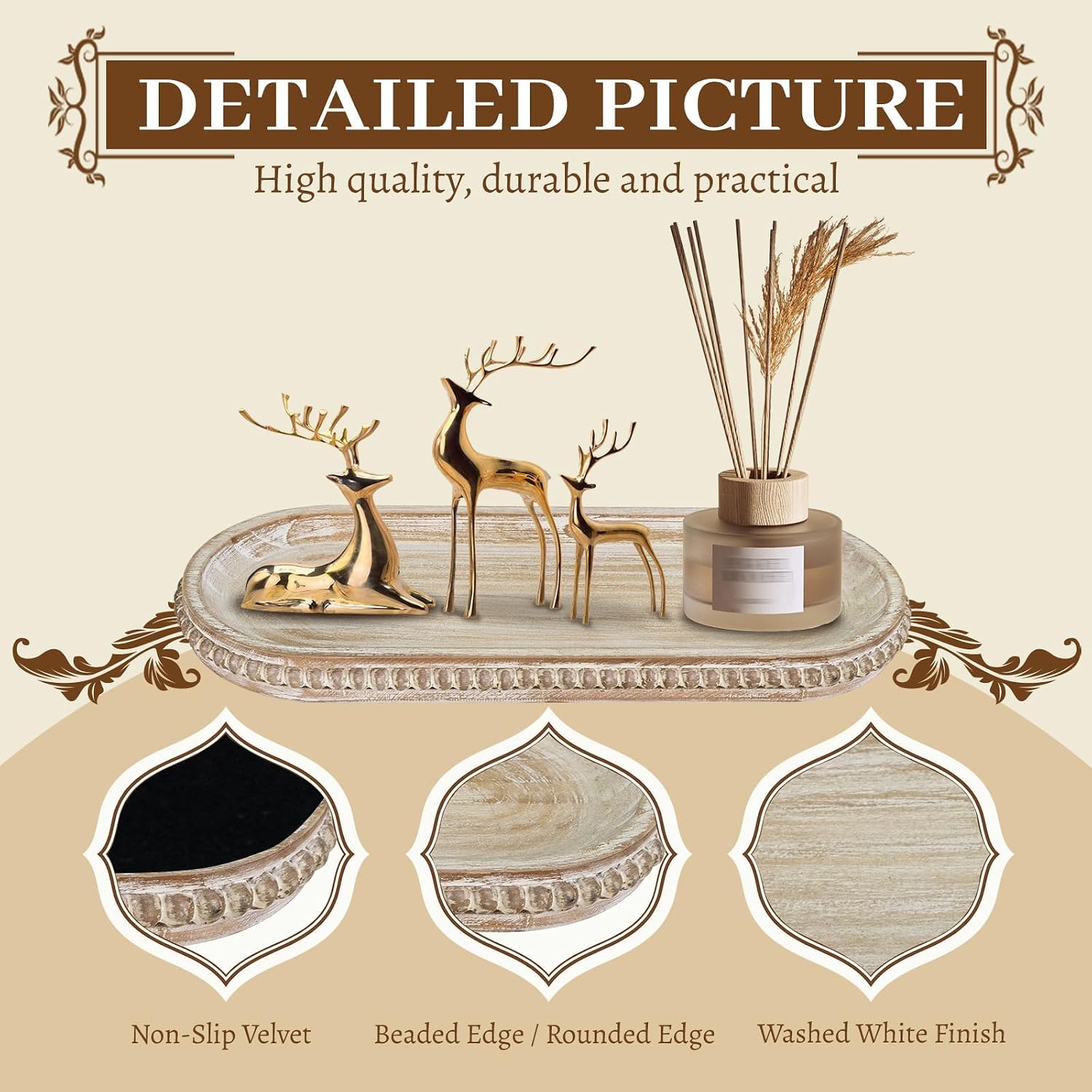 Rustic Decorative Tray / 12 x 4.7 x 1 / Wash White