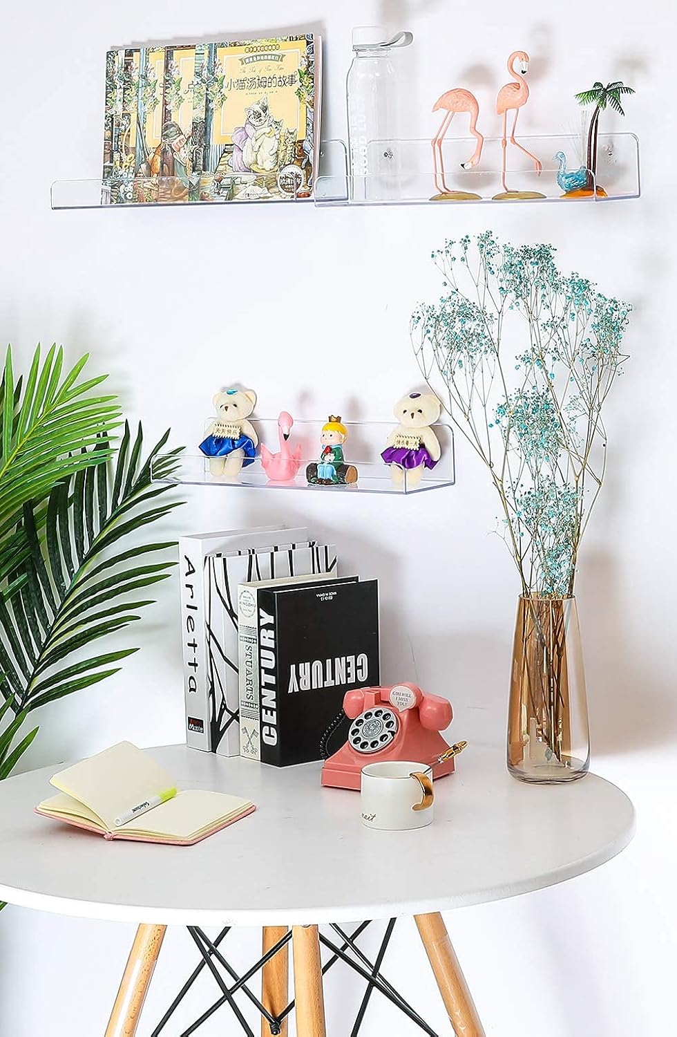 Sooyee 6 Pack Acrylic Floating Wall Shelves, 15 Inch | Funko Pop Display Shelf, Invisible Kids Book Shelf, Picture