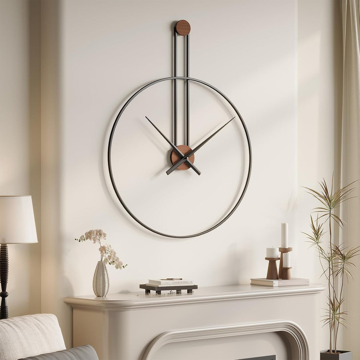 Cuspin 30 Inch Large Wall Clock, Modern Black Metal Clocks for Living Room | Battery operated, silent non ticking, open