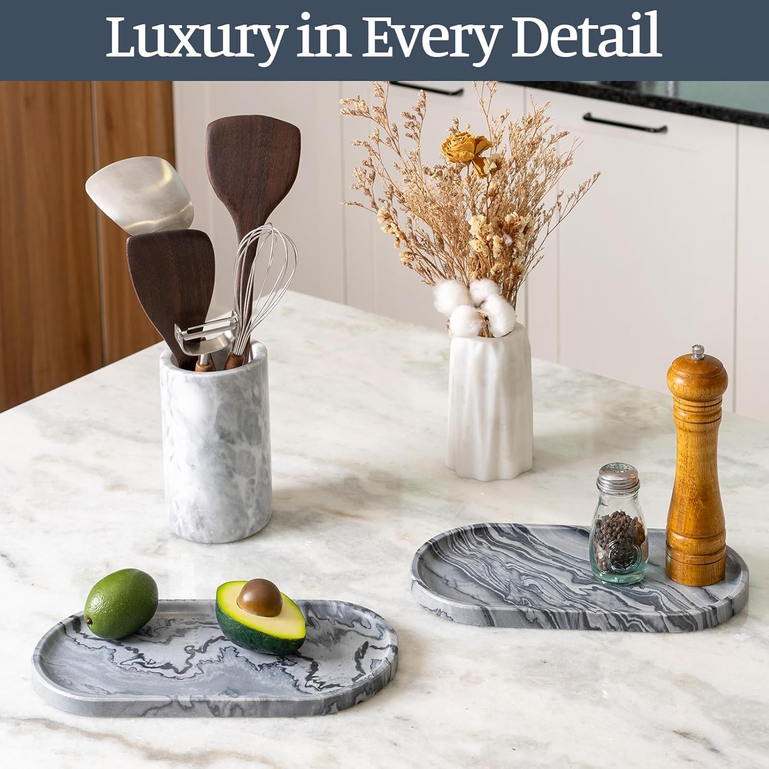 Candles / Natural Marble Tray / Elephant Grey / 12 x 6 x 0.8