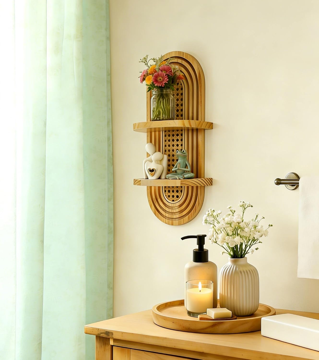 2-Tier Woven Rattan Floating Shelves / Natural