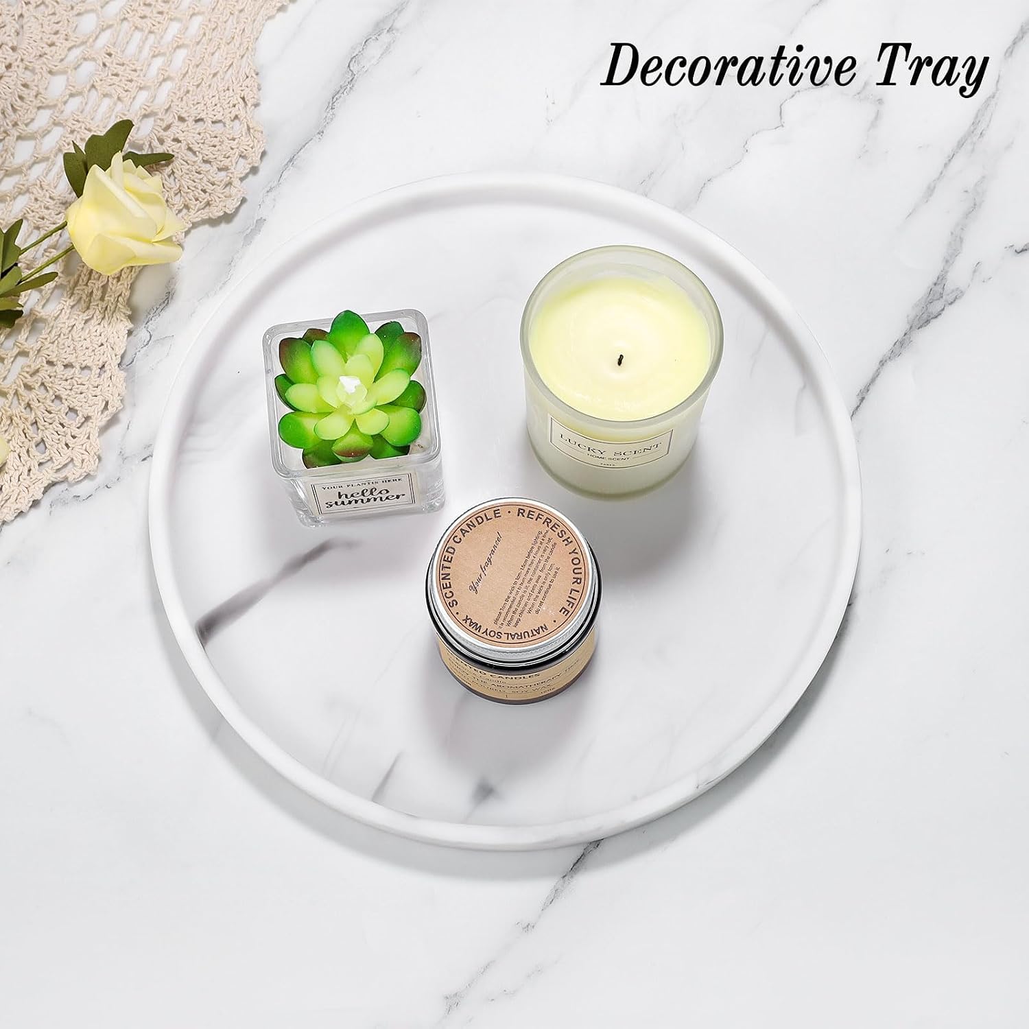 Round Vanity Tray / Marble White / Round 10.63 / 10.63 Inch