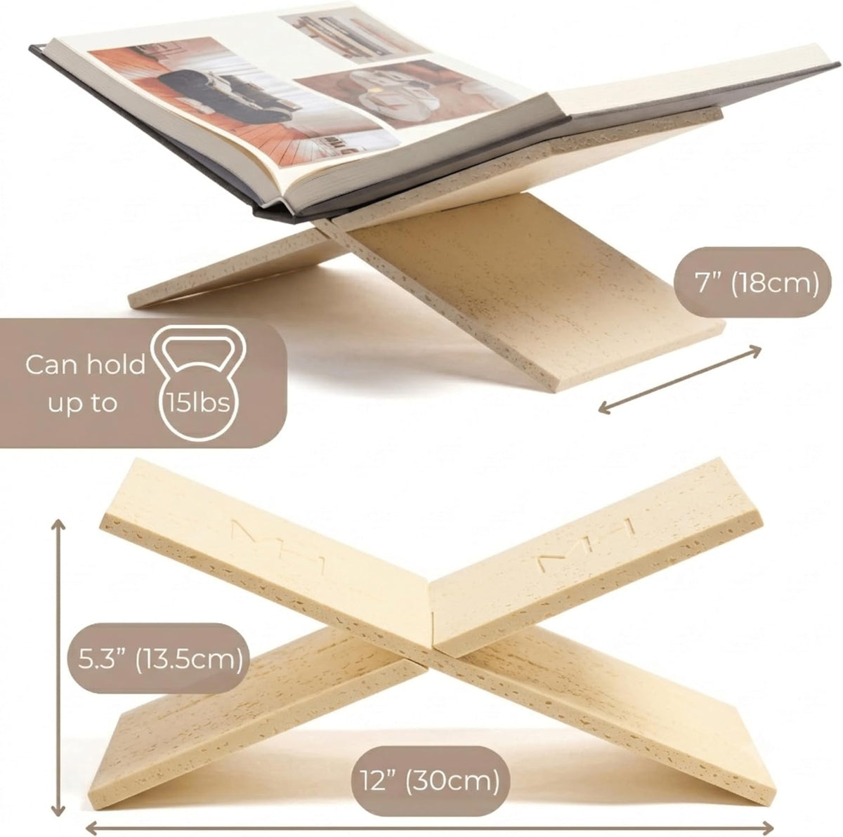Book Stand Resin Stone Finish Book Holder for Recipe Book Display Stand, Coffee Table Books, 2 Pieces Slot Together