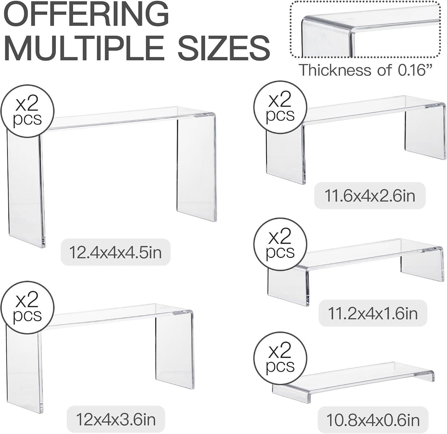 10 Pack Large Acrylic Display Stands, 2 Set(10”L~11”L~12”L) | Perfume Stand Organizer, Clear Cupcake Stand, Display