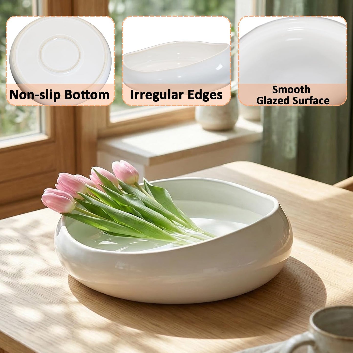 Ceramic Fruit Bowl / White / 8 Inch