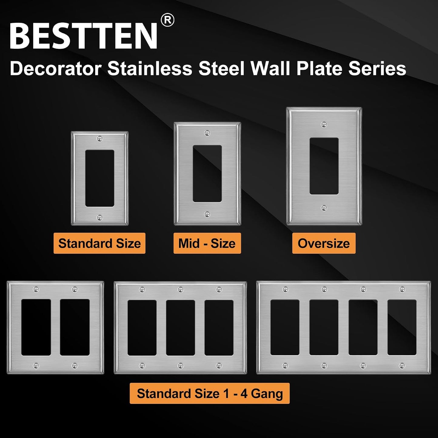30 Pack BESTTEN Decorator Switch or Receptacle Outlet Metal Wall Plate | Standard Size, H4.53" x W2.76", Stainless