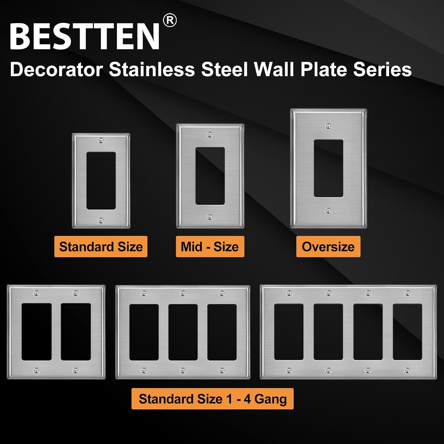30 Pack BESTTEN Decorator Switch or Receptacle Outlet Metal Wall Plate | Standard Size, H4.53" x W2.76", Stainless