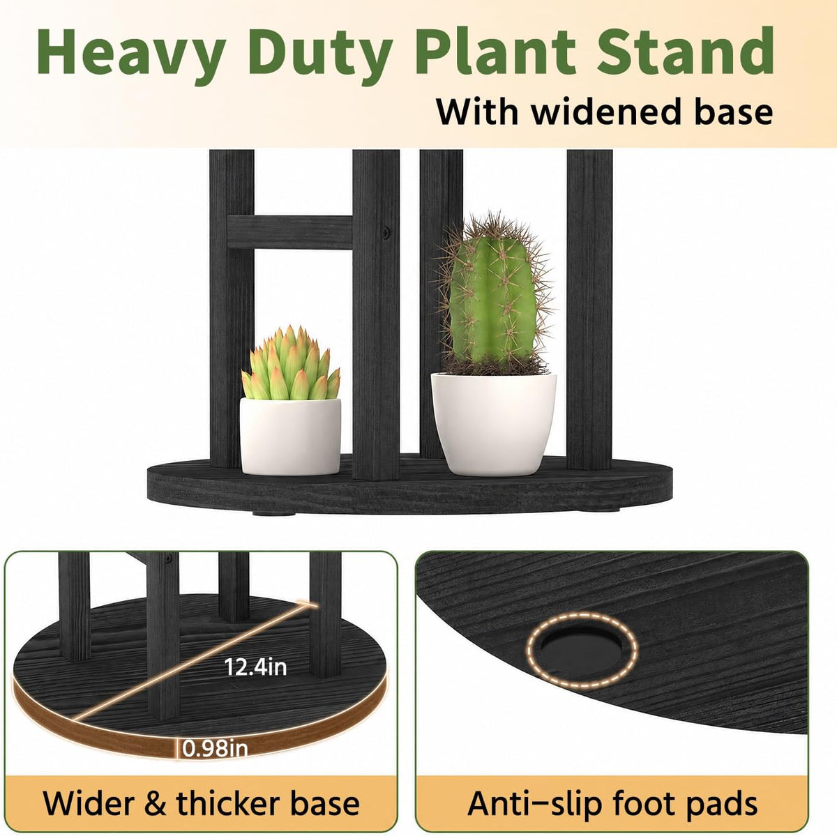 LASZOLA Wood Small Plant Stand Table Indoor Tall with Lights, 4 Tier Black | Corner Flower Pot Holder Rack for Multiple