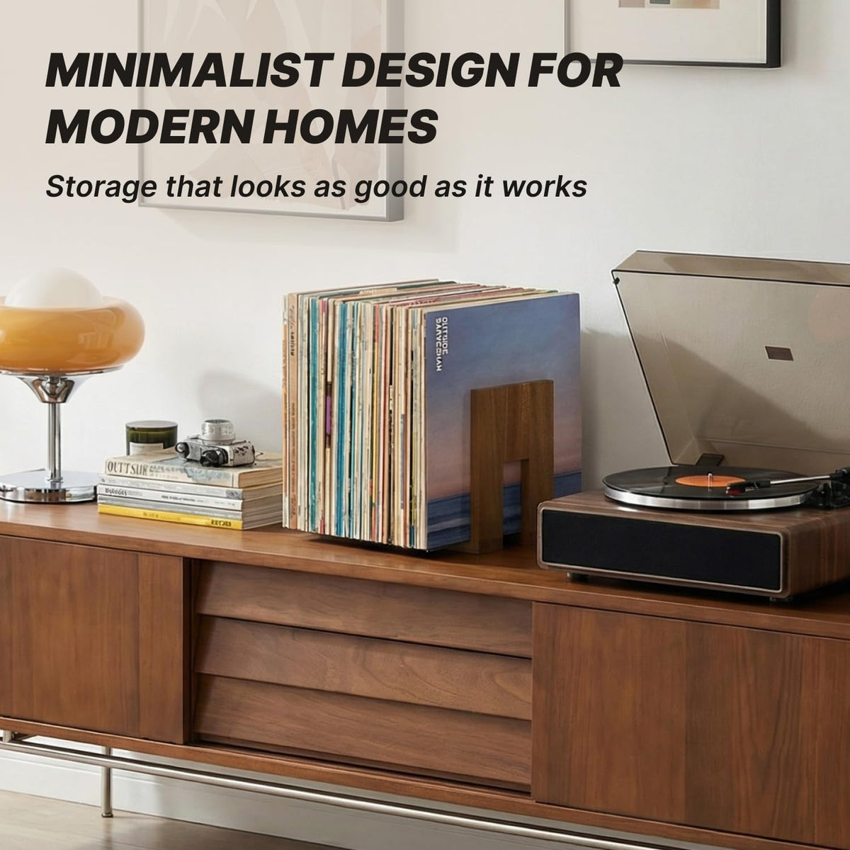 Adjustable Vinyl Record Holder to Keep Records Upright, Holds 20–60 LPs, Solid Acacia Wood Album Stand, Modern