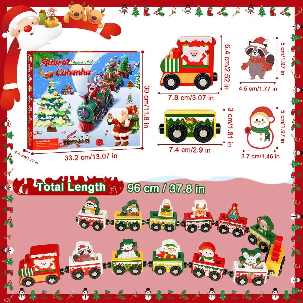 Advent Calendar 2026 Magnetic Wooden Animal Train for Kids,24 Day Christmas Advent Calendar Surprise Train,Montessori