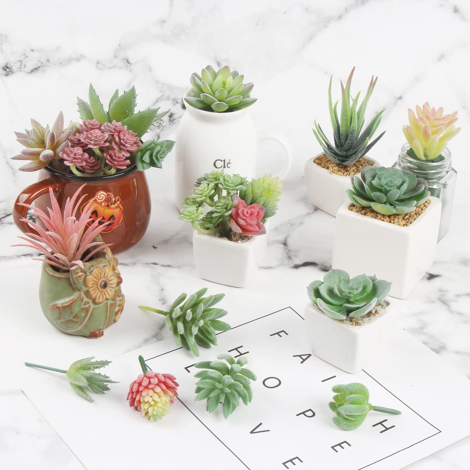 Mini Artificial Succulent Plant / Green Small / Set of 18