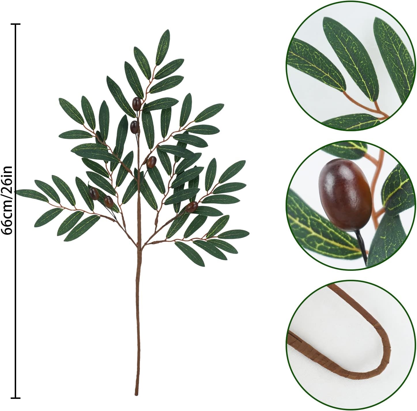 Artificial Olive Branches for Vase 26" Fake Olive Stems Faux Greenery Stems / Green / 6P / Set of 6