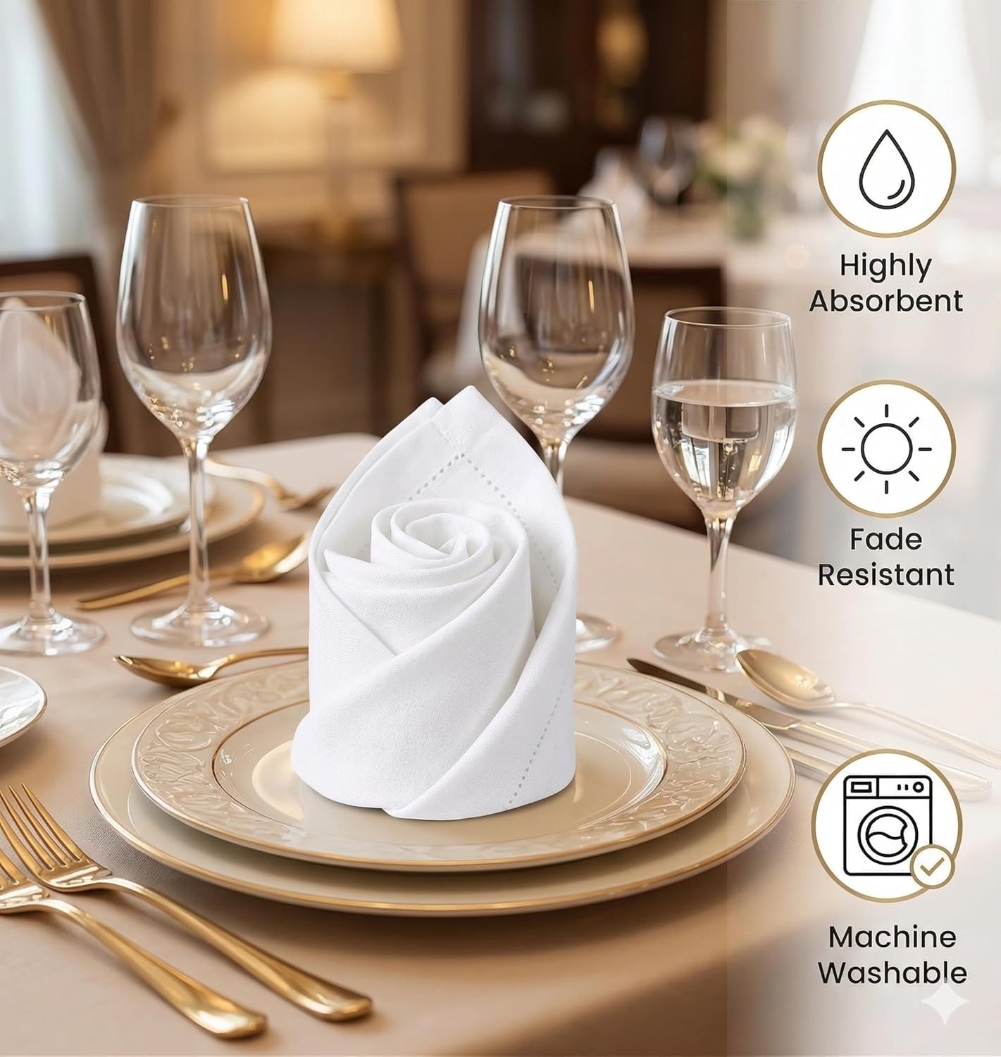 Urban Villa Hemstitch Cloth Dinner Napkins Cotton 20”x20” (Set of 6)-White