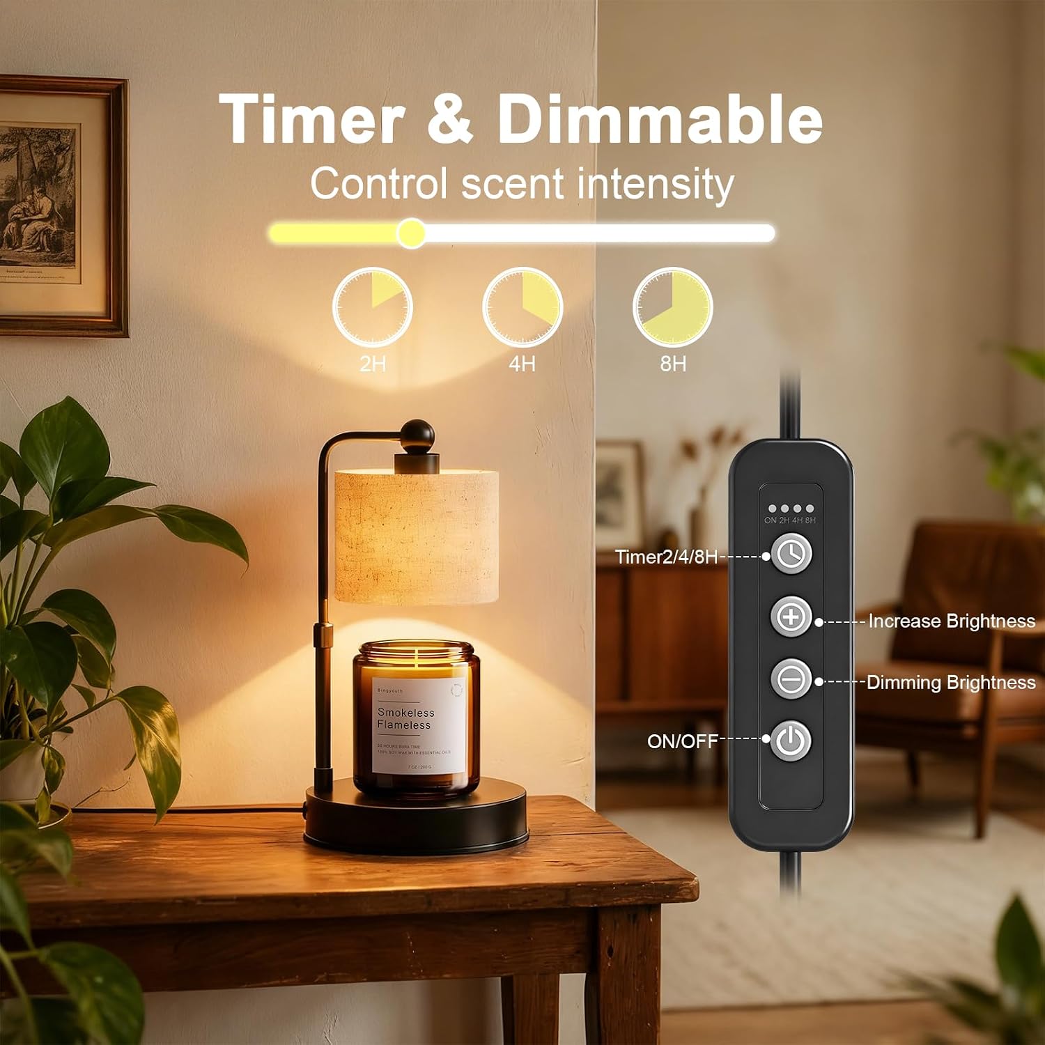 Candle Warmer Lamp with Timer, Best House Warming Gift, Height Adjustable & Dimmable Electric Candle Warmer Lamp